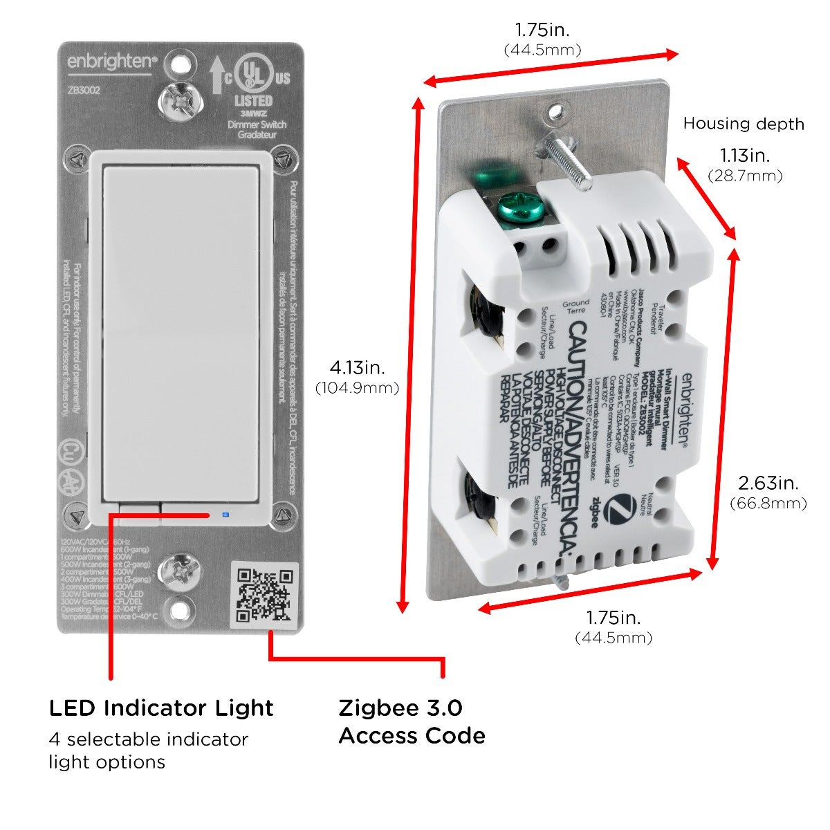 Enbrighten Zigbee In-Wall Smart Dimmer with QuickFit™ and SimpleWire™, White/Almond