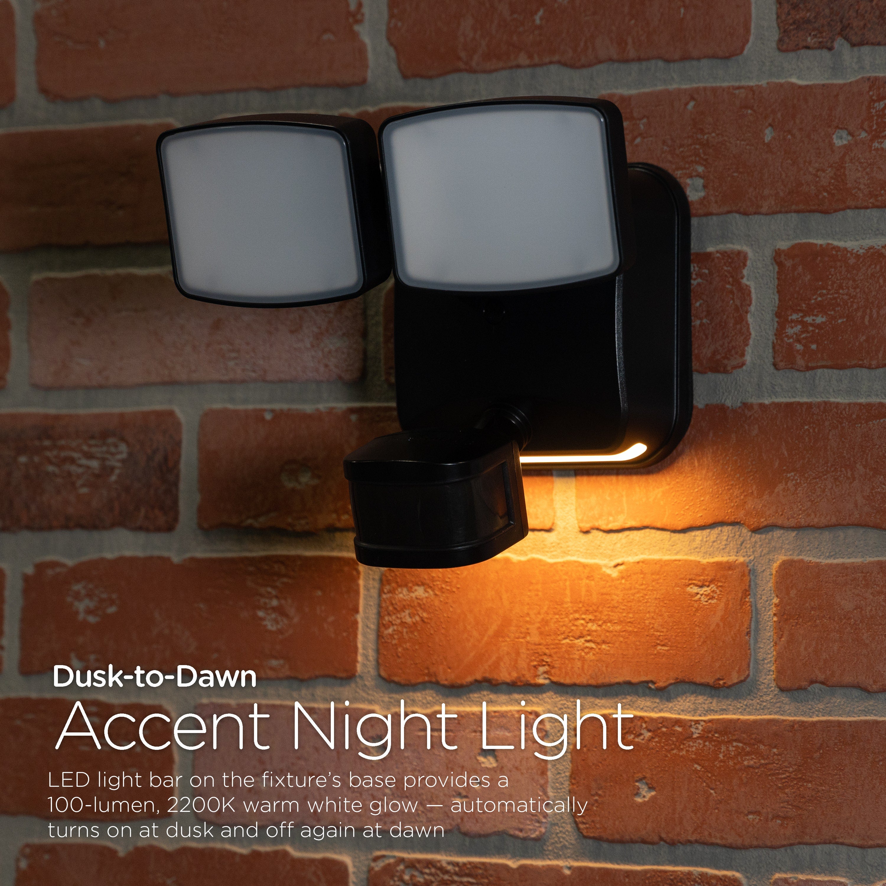 Enbrighten Outdoor 2-Head Motion-Sensing Security Light With LED Night Light, Black