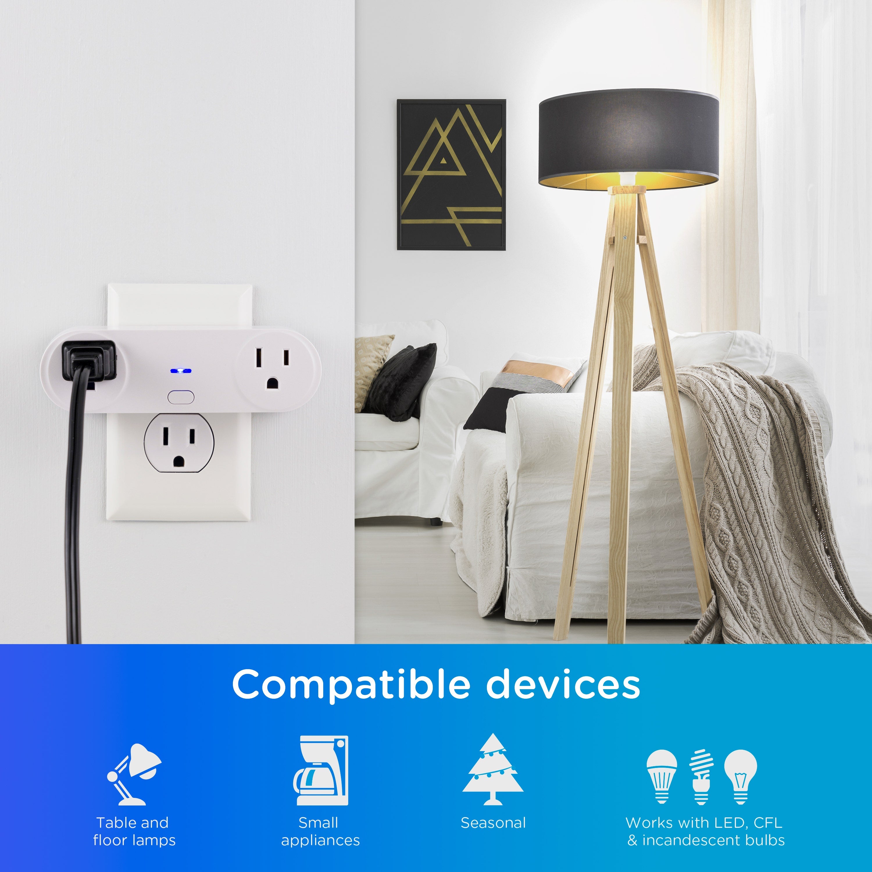 Enbrighten VIBE Plug-In 2-Outlet WiFi Smart Switch, White