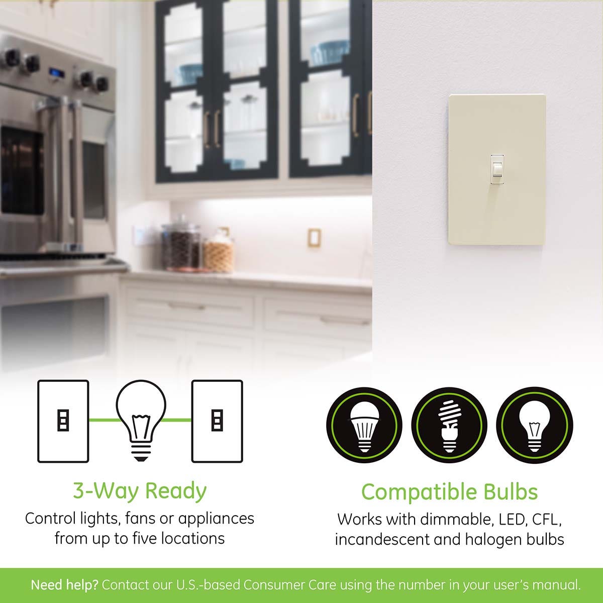 Enbrighten Z-Wave In-Wall Smart Toggle Switch with QuickFit™ and SimpleWire™, 2 Pack, Light Almond