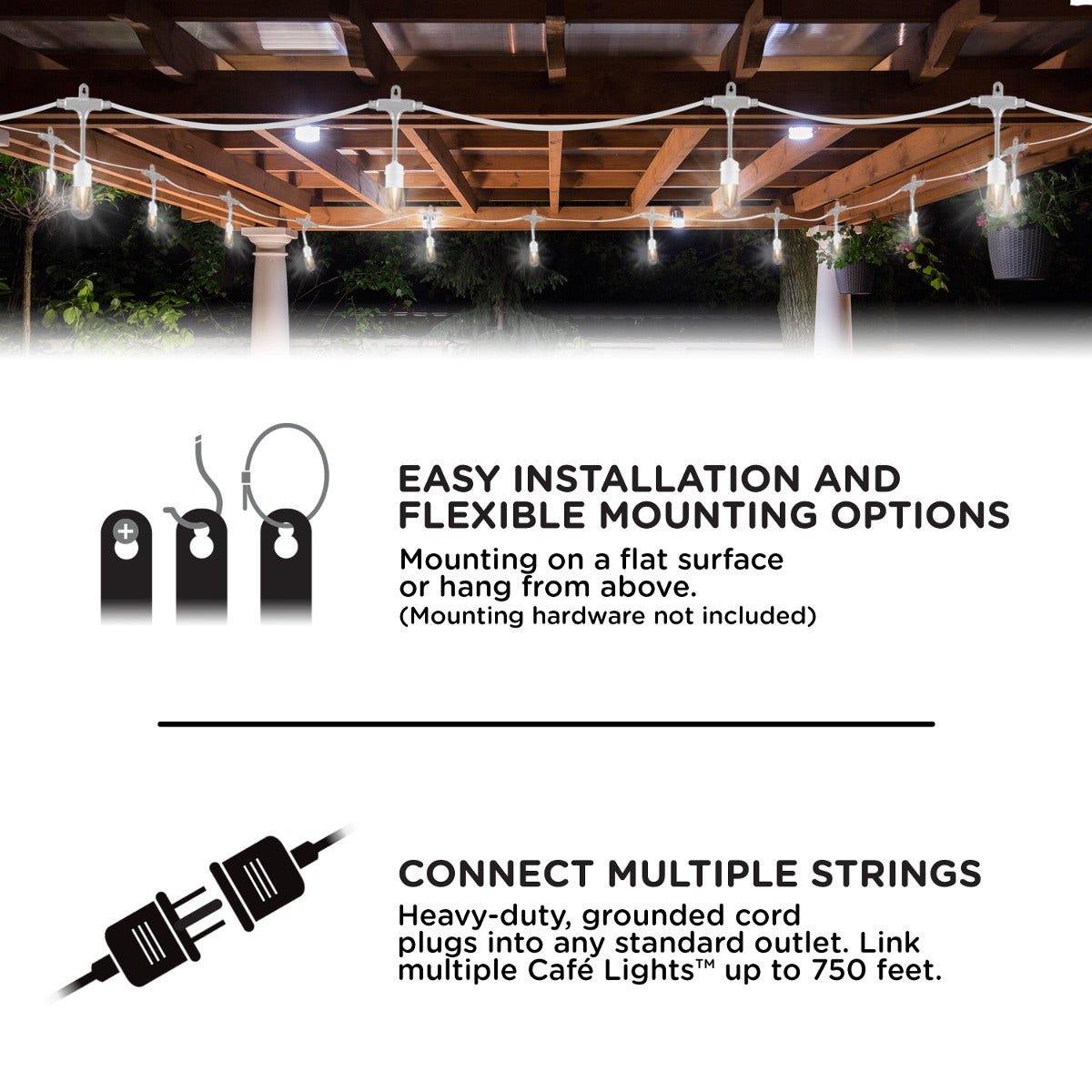 Enbrighten Vintage LED Cafe Lights, 24 Bulbs, 48ft. White Cord