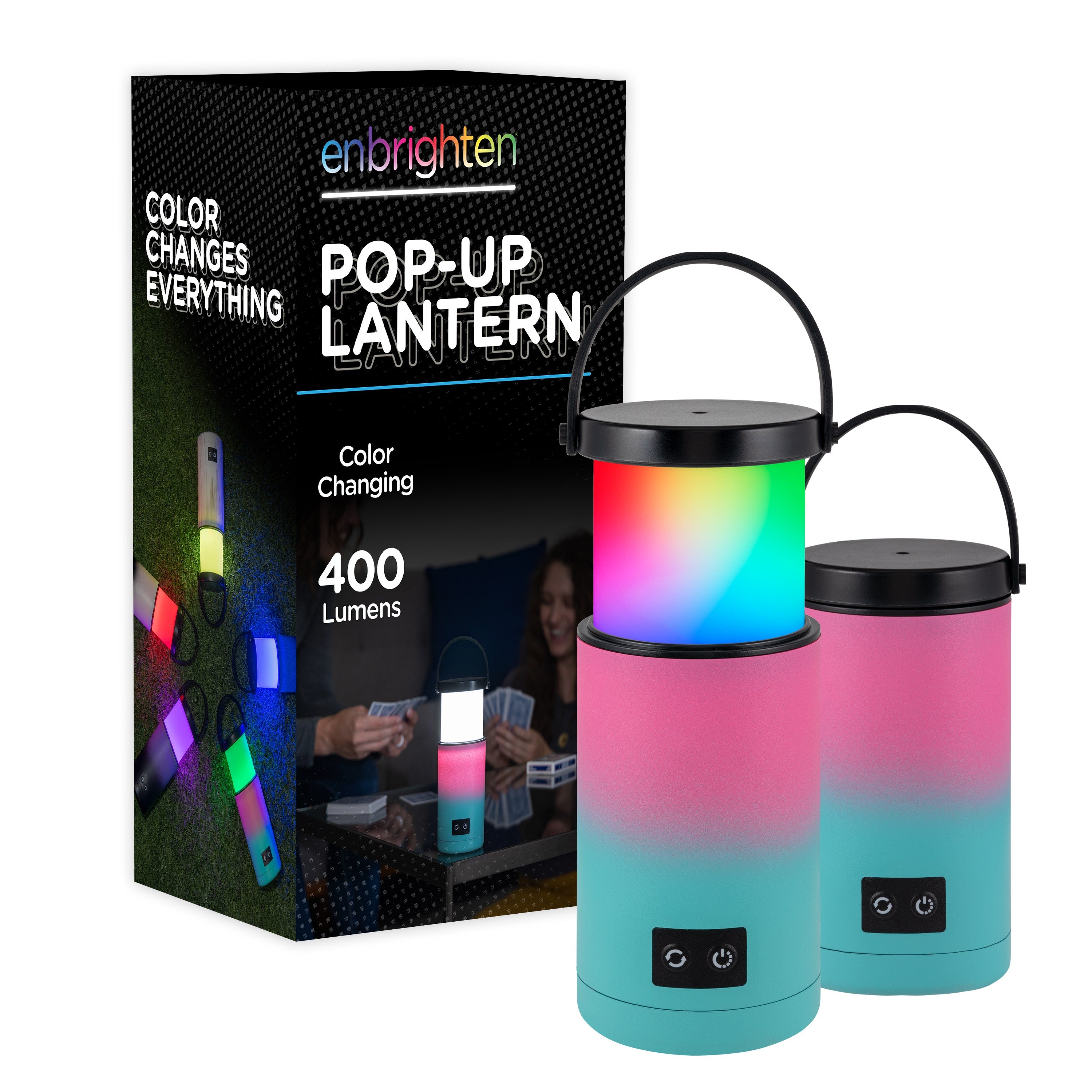 Enbrighten Color Changing LED Pop-up Lantern, Pink/Teal