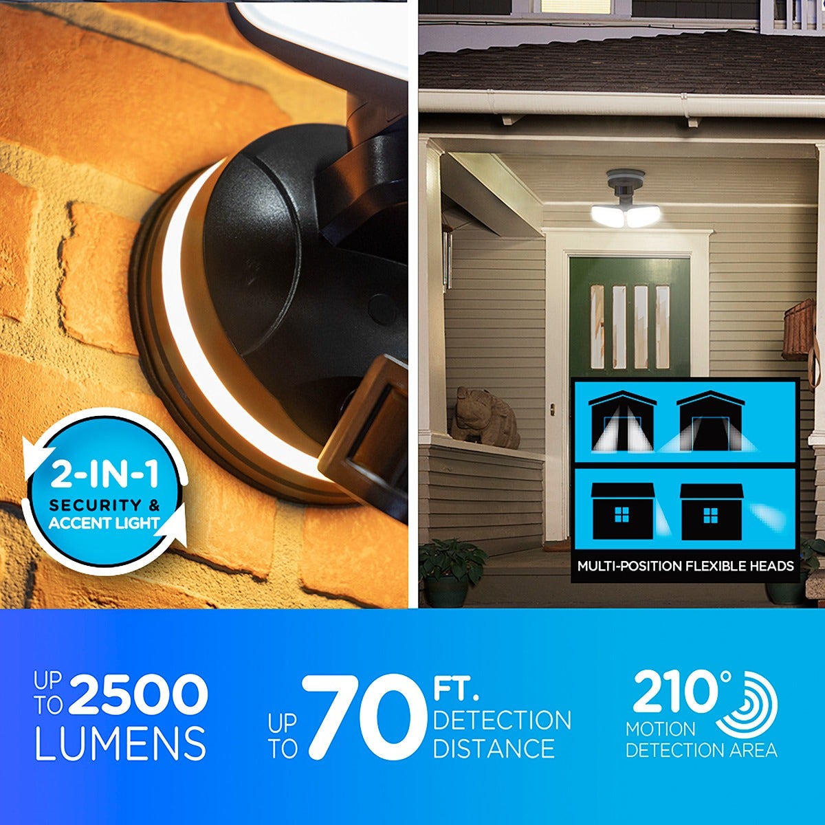 Enbrighten VIBE Outdoor 2-Head Motion-Sensing Back Lit WiFi LED Security Light, Bronze