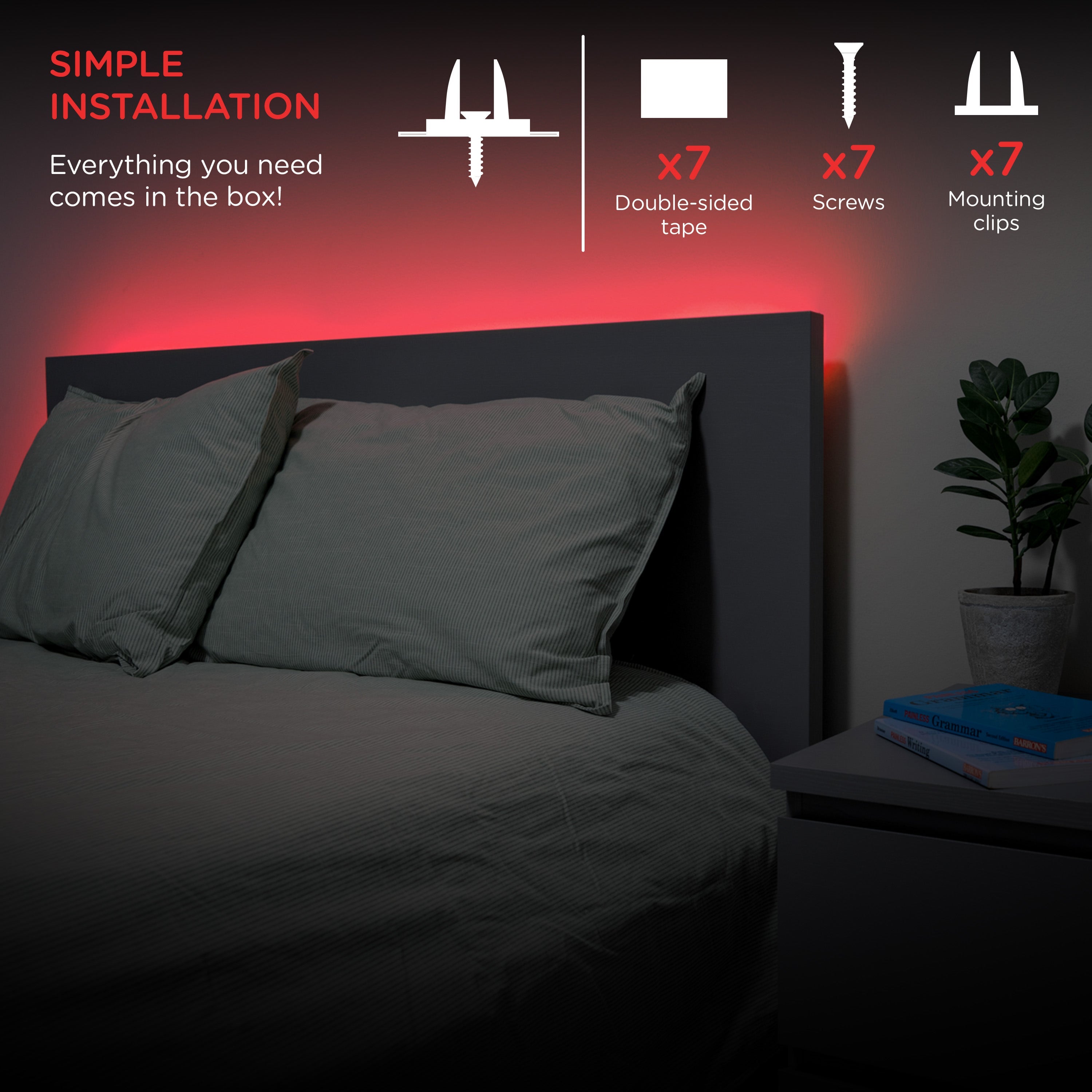 Enbrighten Basics Indoor USB-Powered Flex Light, 6.5ft., Red