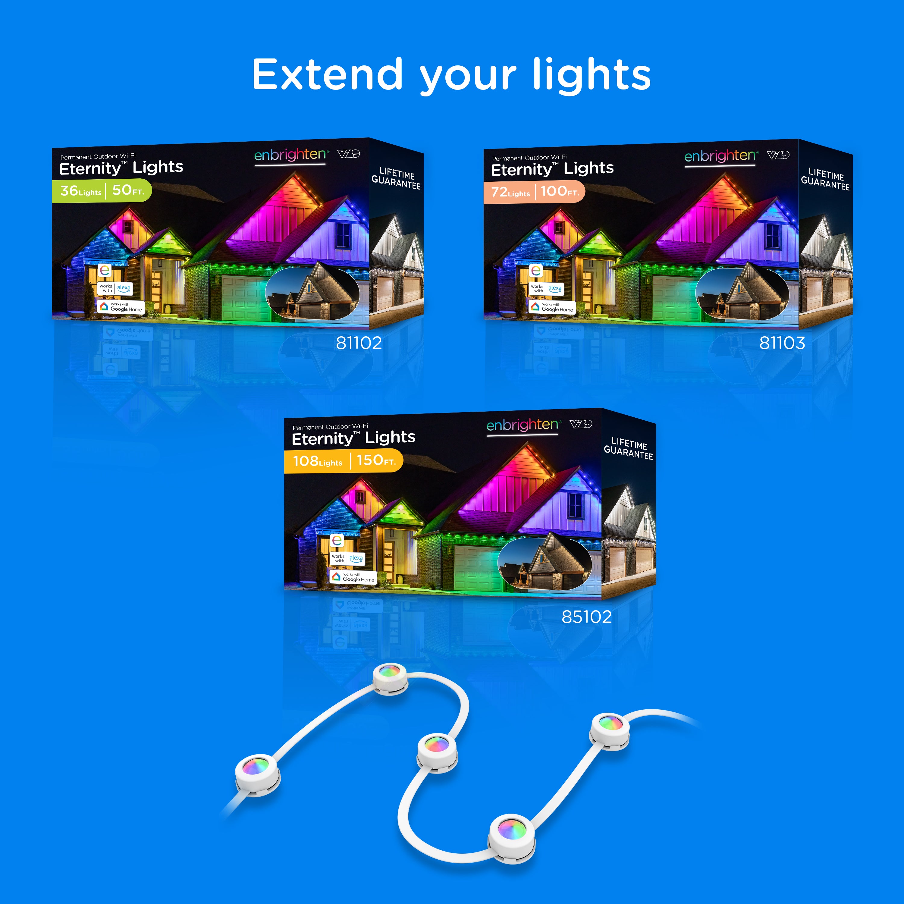 Enbrighten VIBE WiFi Eternity Eave Lights Extension Light Strand, 16.5ft. White