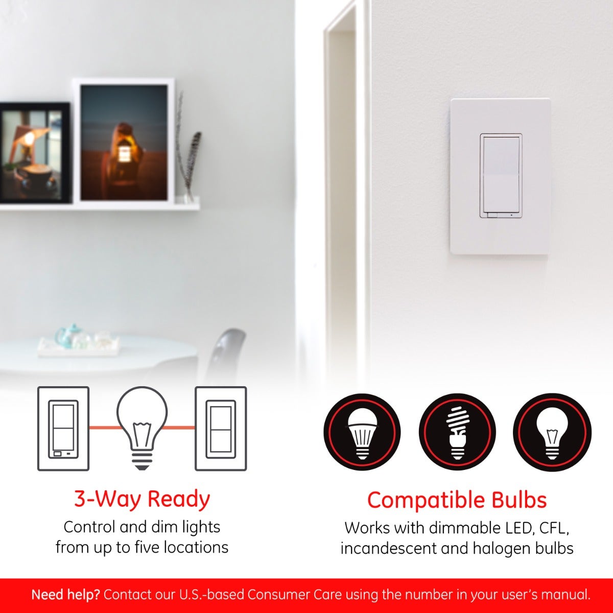 Enbrighten Zigbee In-Wall Smart Dimmer with QuickFit™ and SimpleWire™ and Energy Monitoring, White/Almond