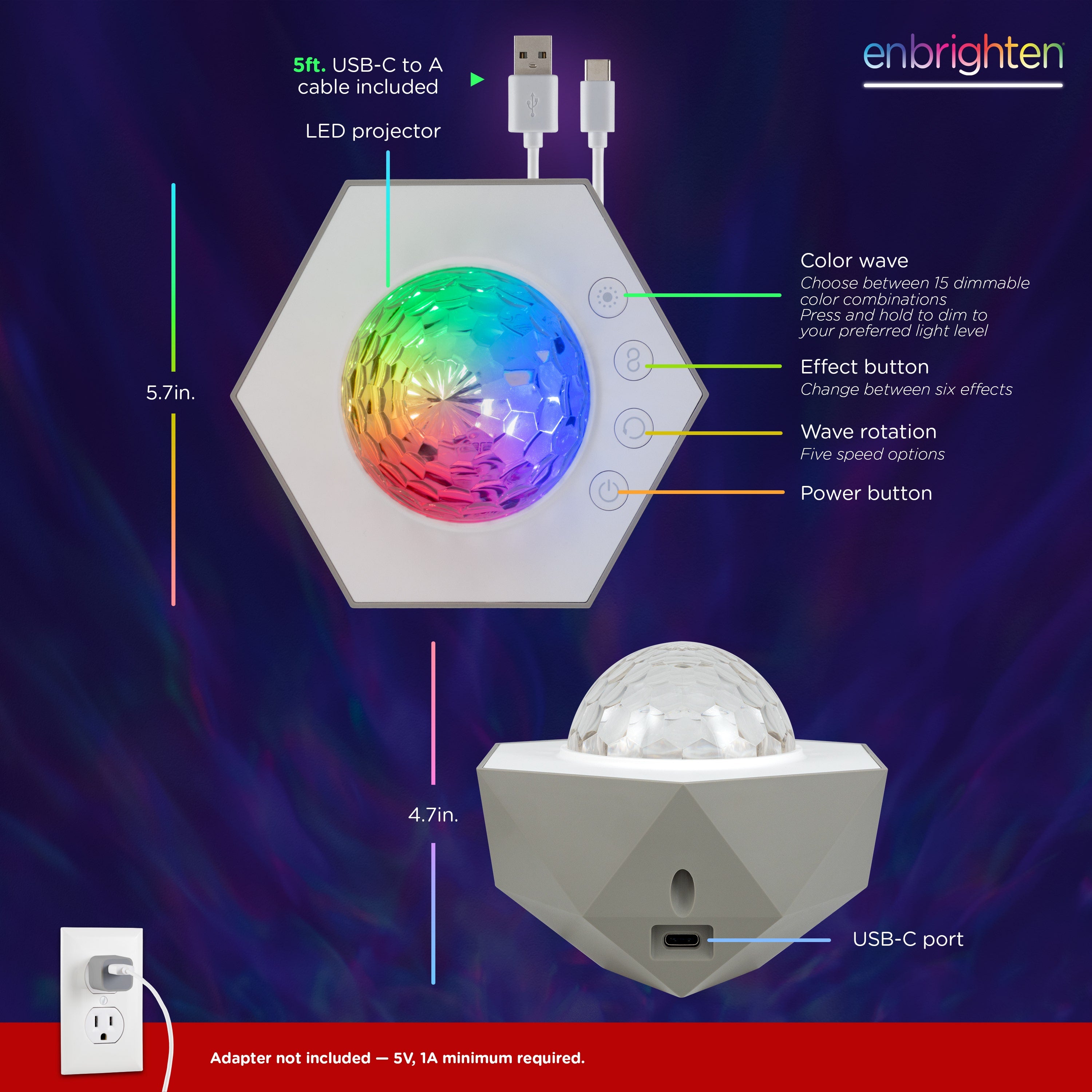 Enbrighten Galaxy Mini Projector LED Tabletop Night Light