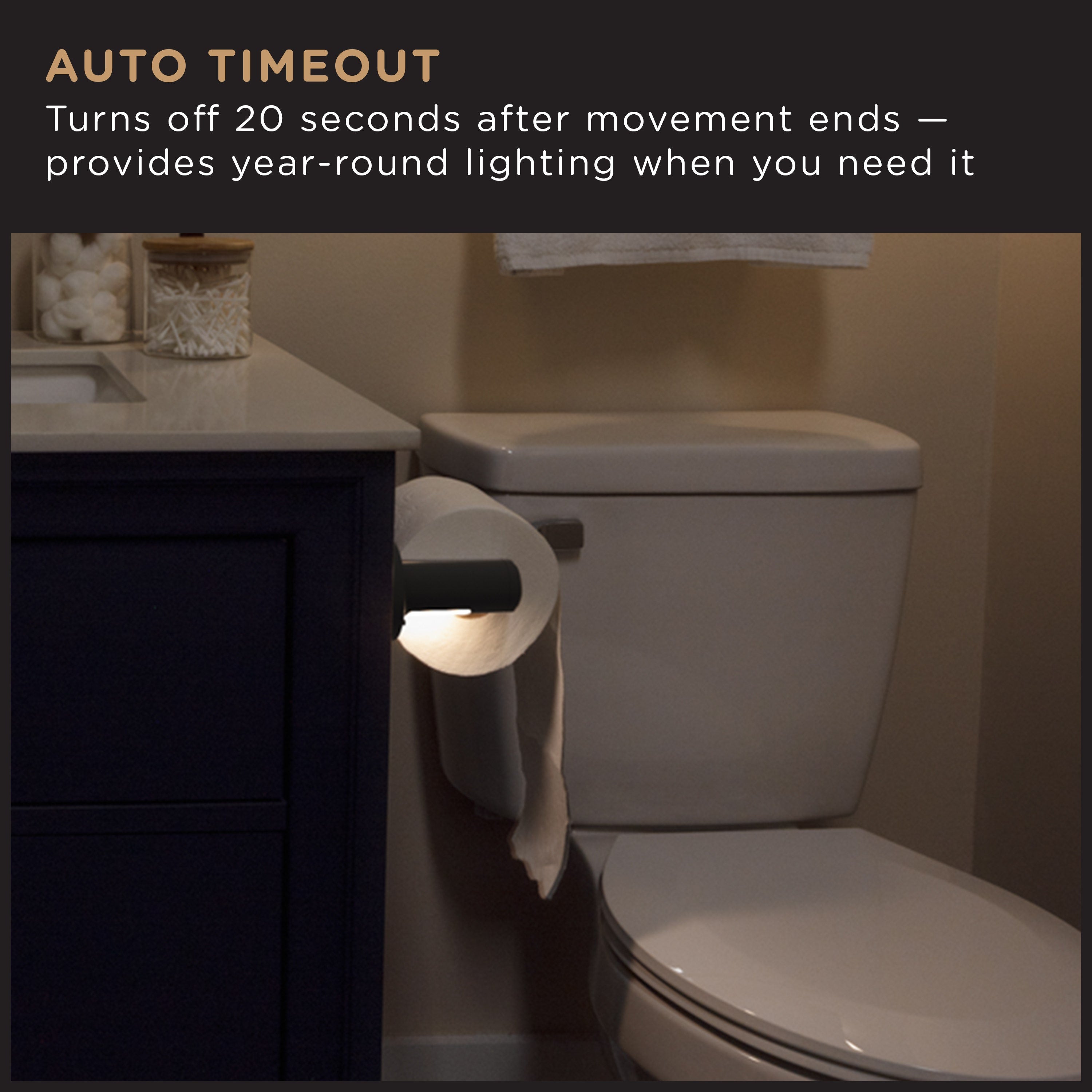 Enbrighten LED Motion Sensing Toilet Paper Holder Light, Matte Black