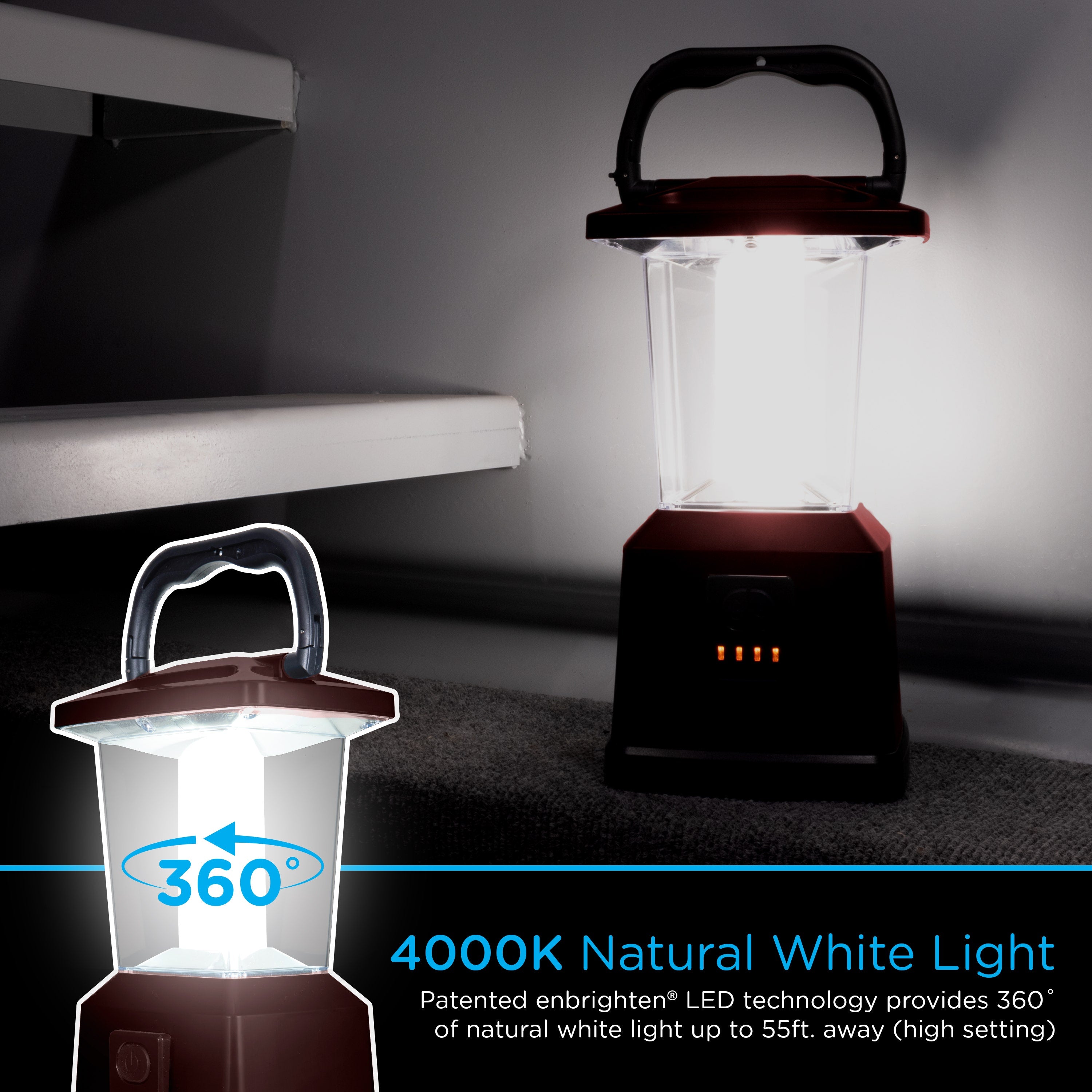 Enbrighten Lux Hybrid Dual Power Color-Select Dimmable LED Lantern with USB Charging, Red