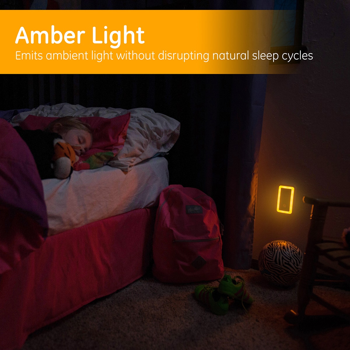 GE Enbrighten Warm Amber SleepLite Light Sensing LED Night Light, Brushed Nickel