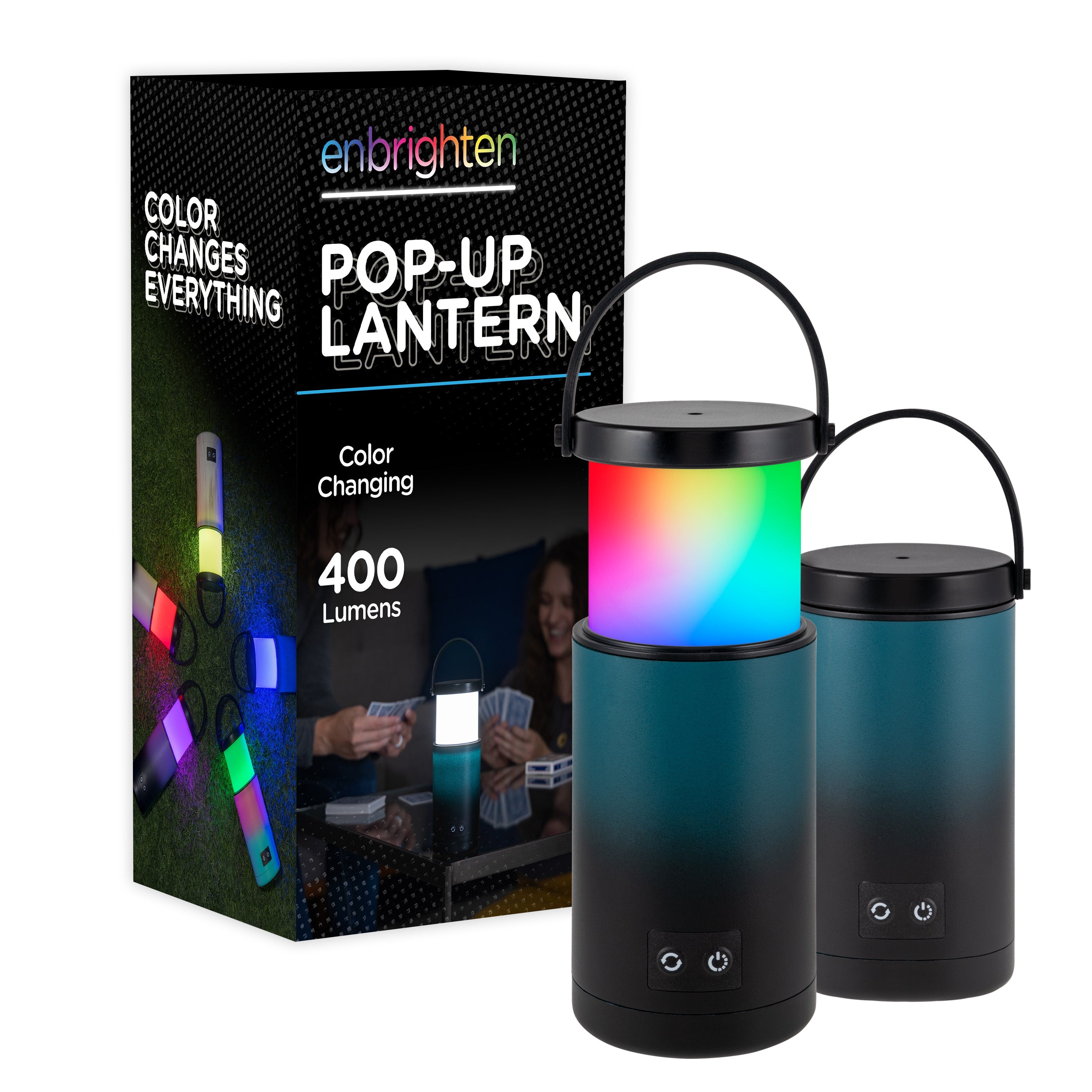 Enbrighten Color Changing LED Pop-up Lantern, Teal/Black