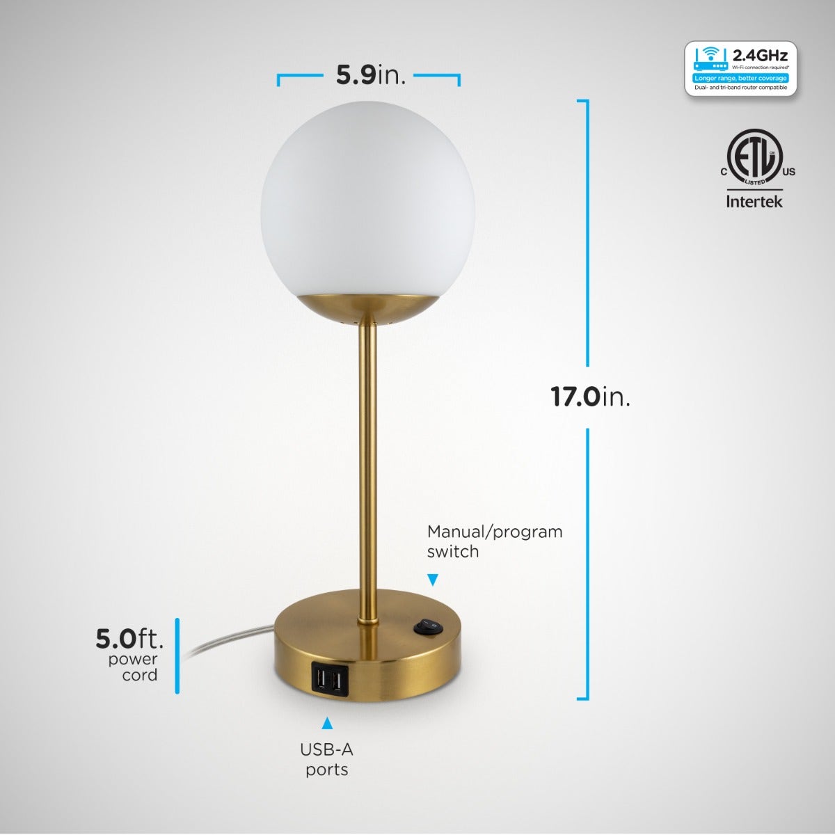 Enbrighten VIBE WiFi Color-Changing LED Tabletop Lamp with USB Charging, Brass