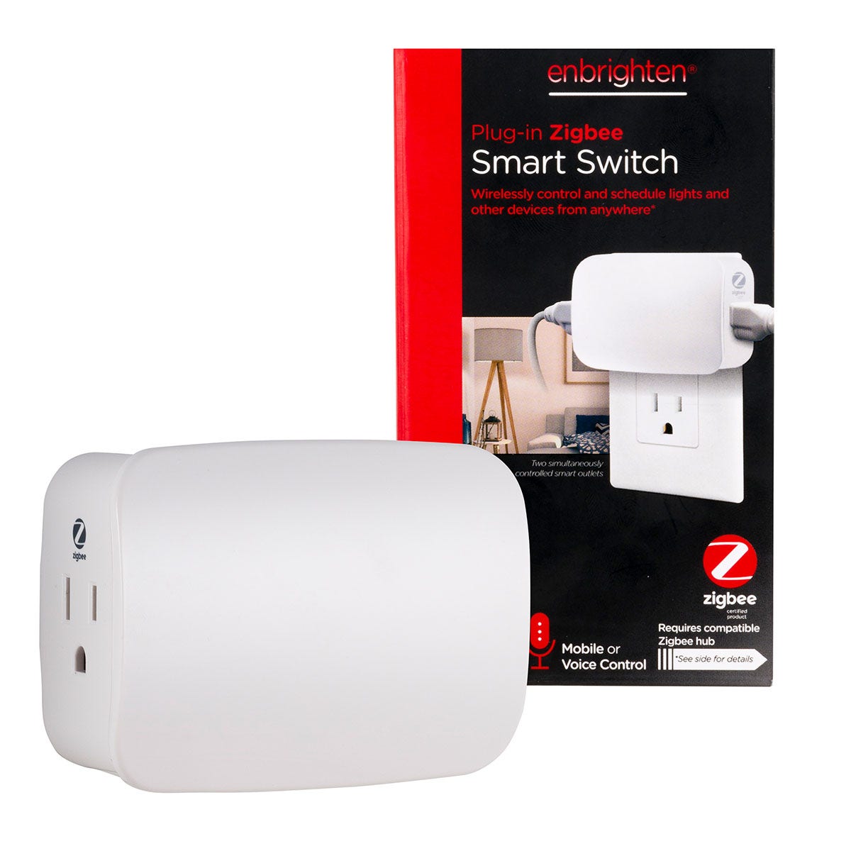 Enbrighten Zigbee Plug-In Smart Switch with Dual Controlled Outlets, White