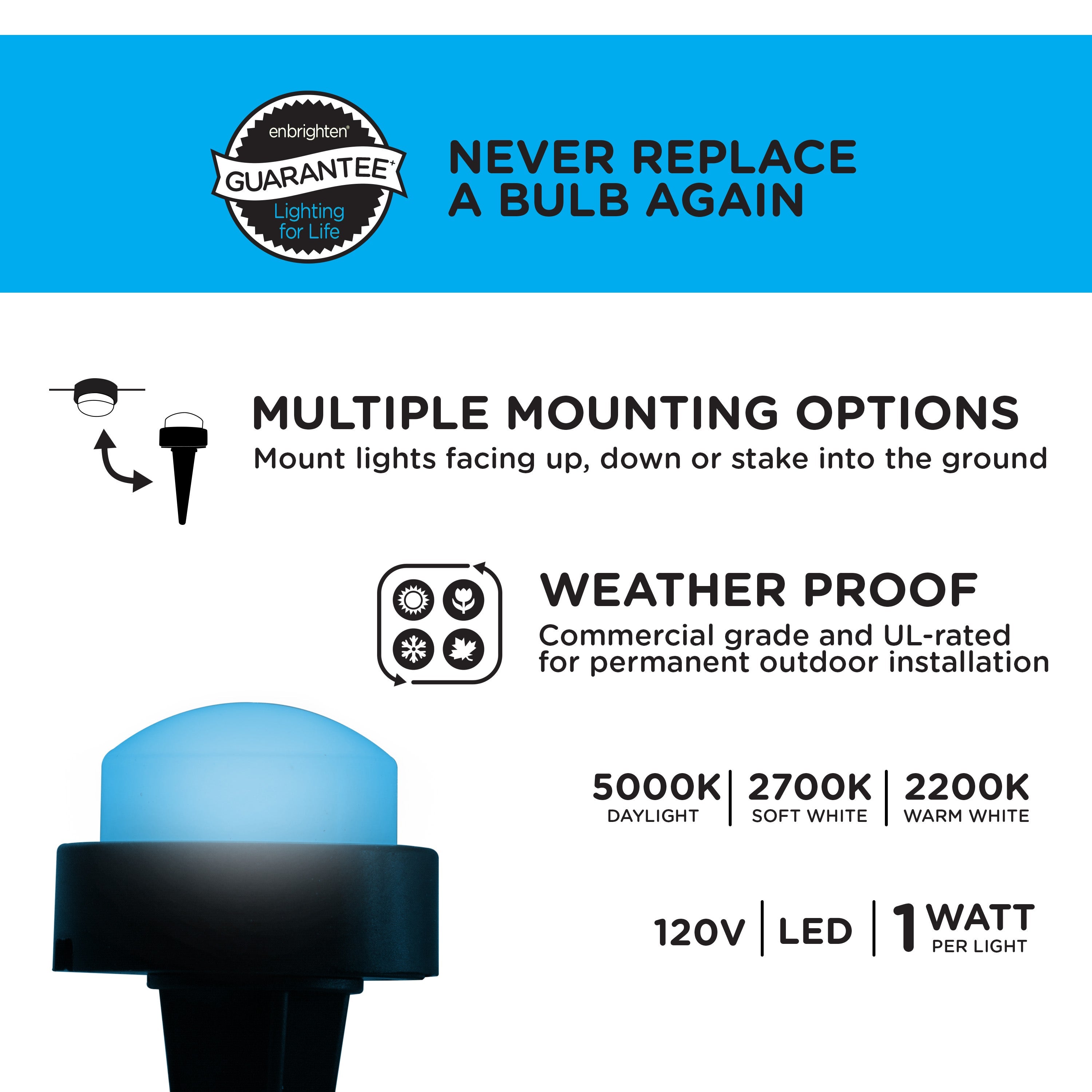 Enbrighten Seasons Mini Color-Changing LED Landscape Lights, 15 pucks, 42ft. Black Cord