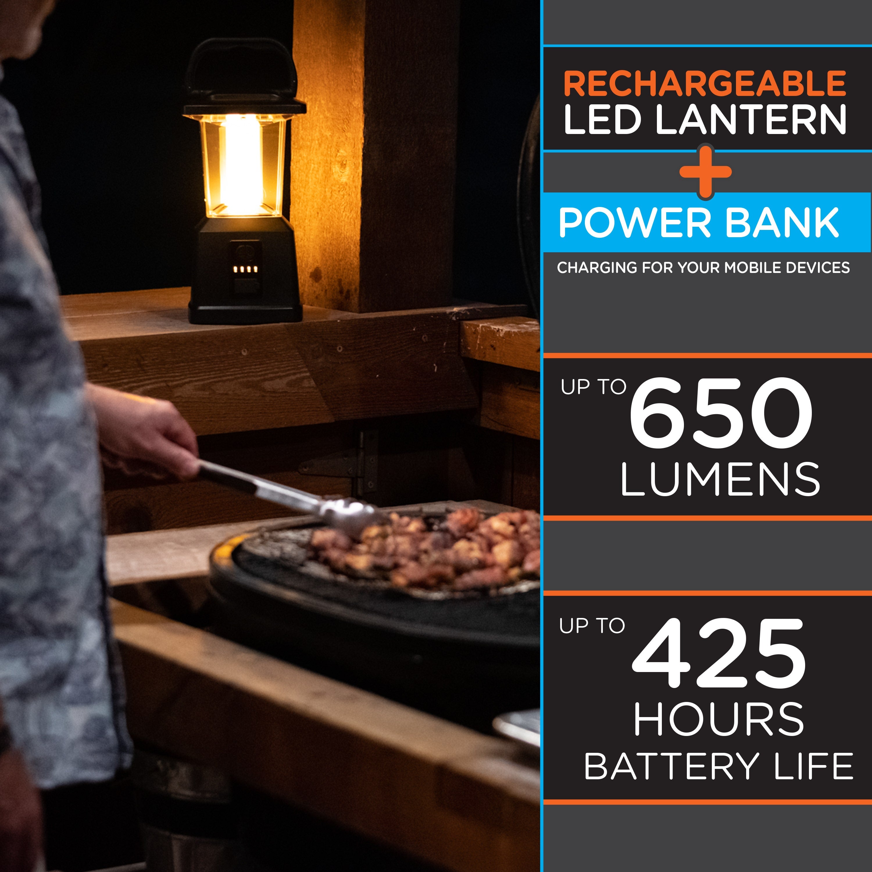 Enbrighten Lux Hybrid Dual Power Color-Select Dimmable LED Lantern with USB Charging, Blue