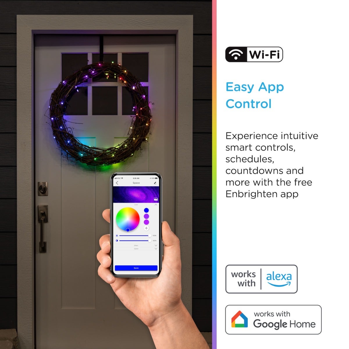 Enbrighten VIBE WiFi Color-Changing LED Fairy String Lights, 60 Lights, 20ft.