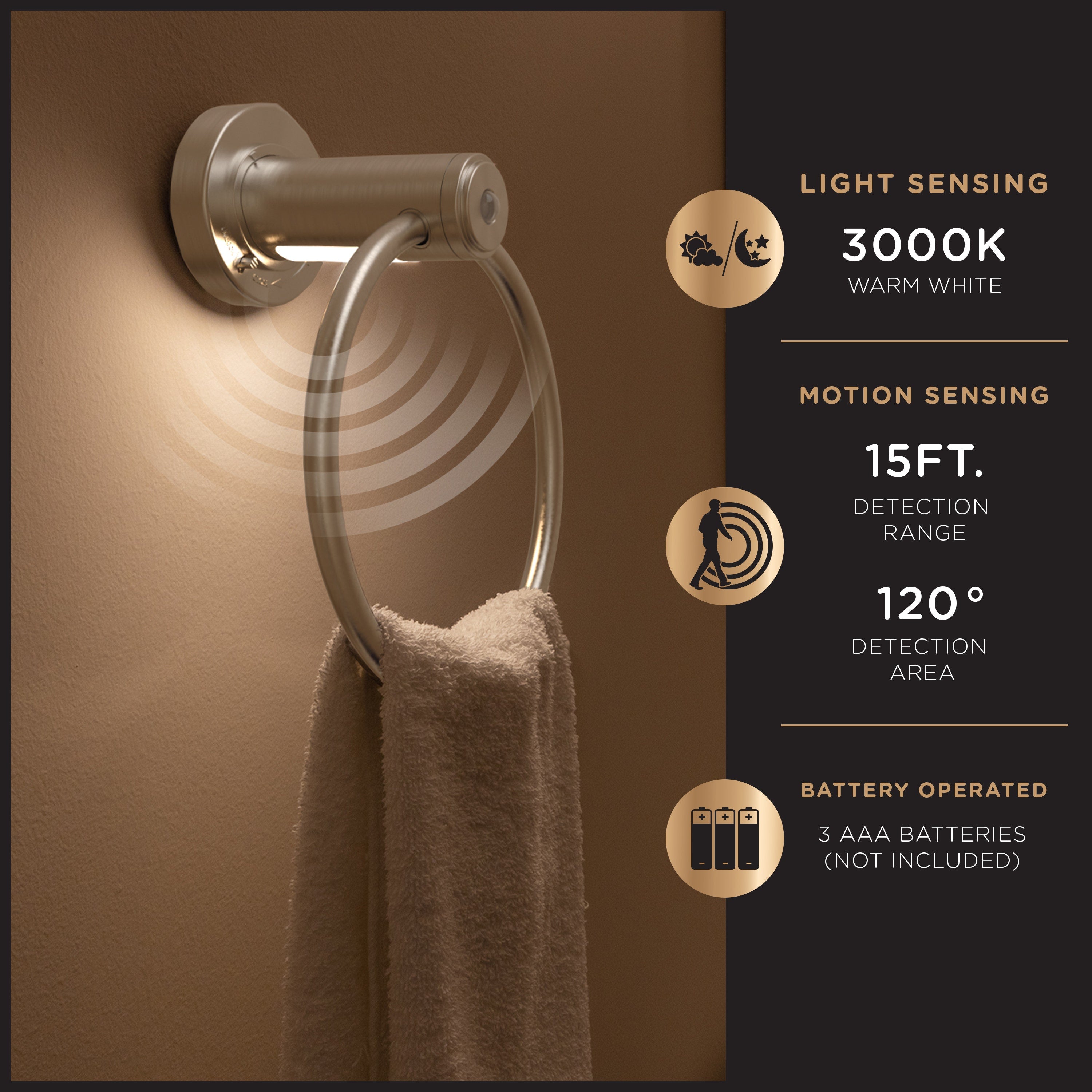 Enbrighten LED Motion Sensing Towel Ring Light, Brushed Nickel