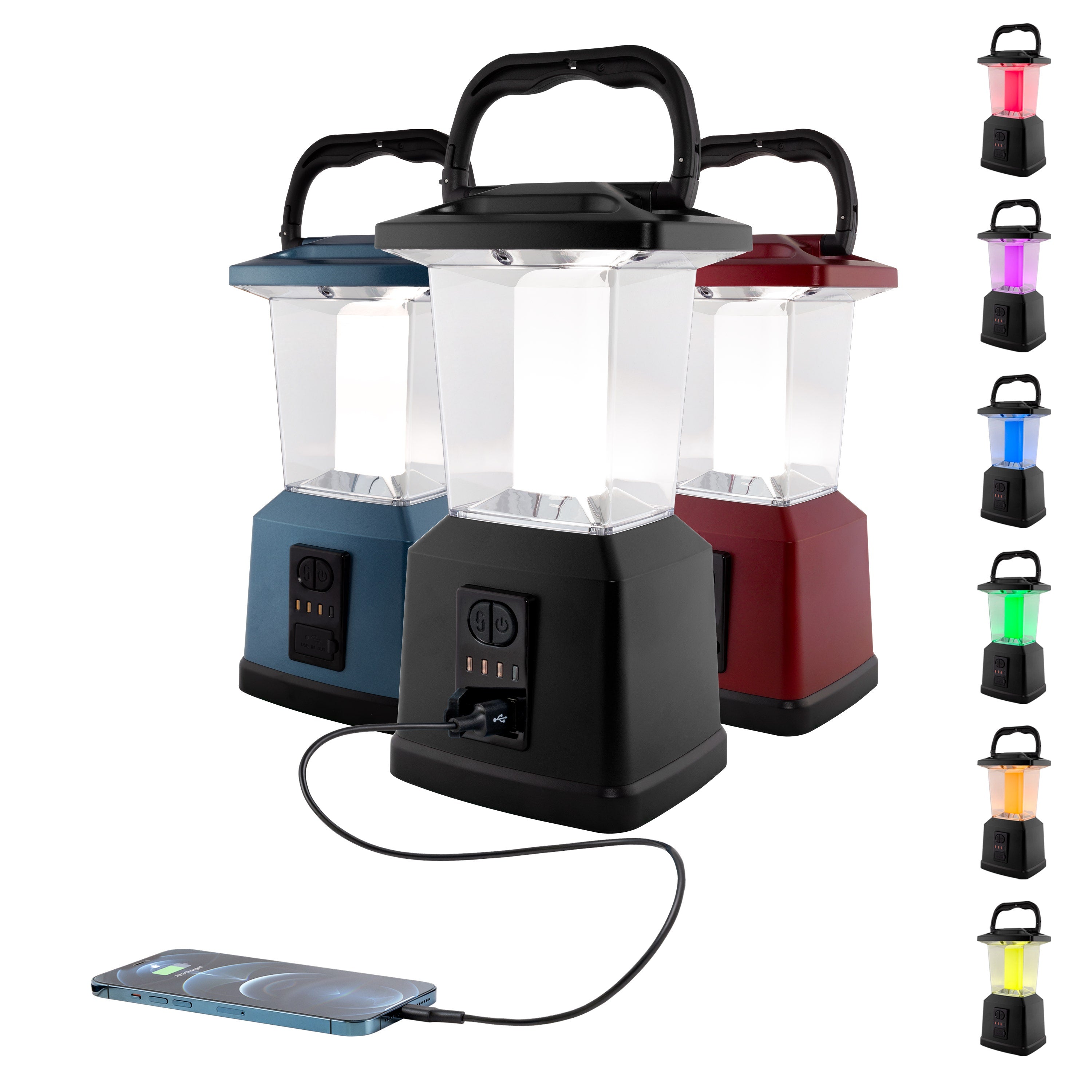 Enbrighten Lux Hybrid Dual Power Color-Select Dimmable LED Lantern with USB Charging, Black