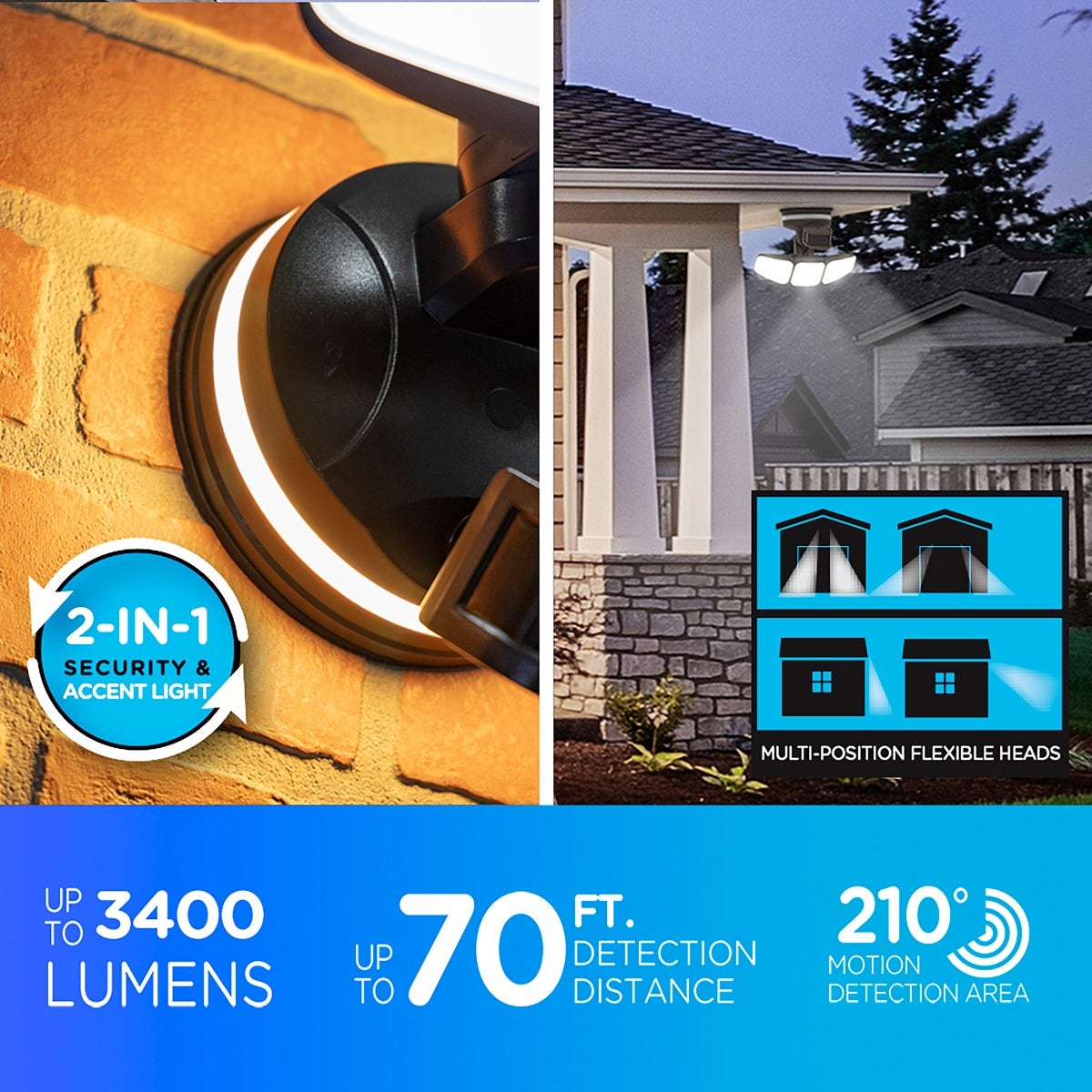 Enbrighten VIBE Outdoor 3-Head Motion-Sensing Back Lit WiFi LED Security Light, Bronze