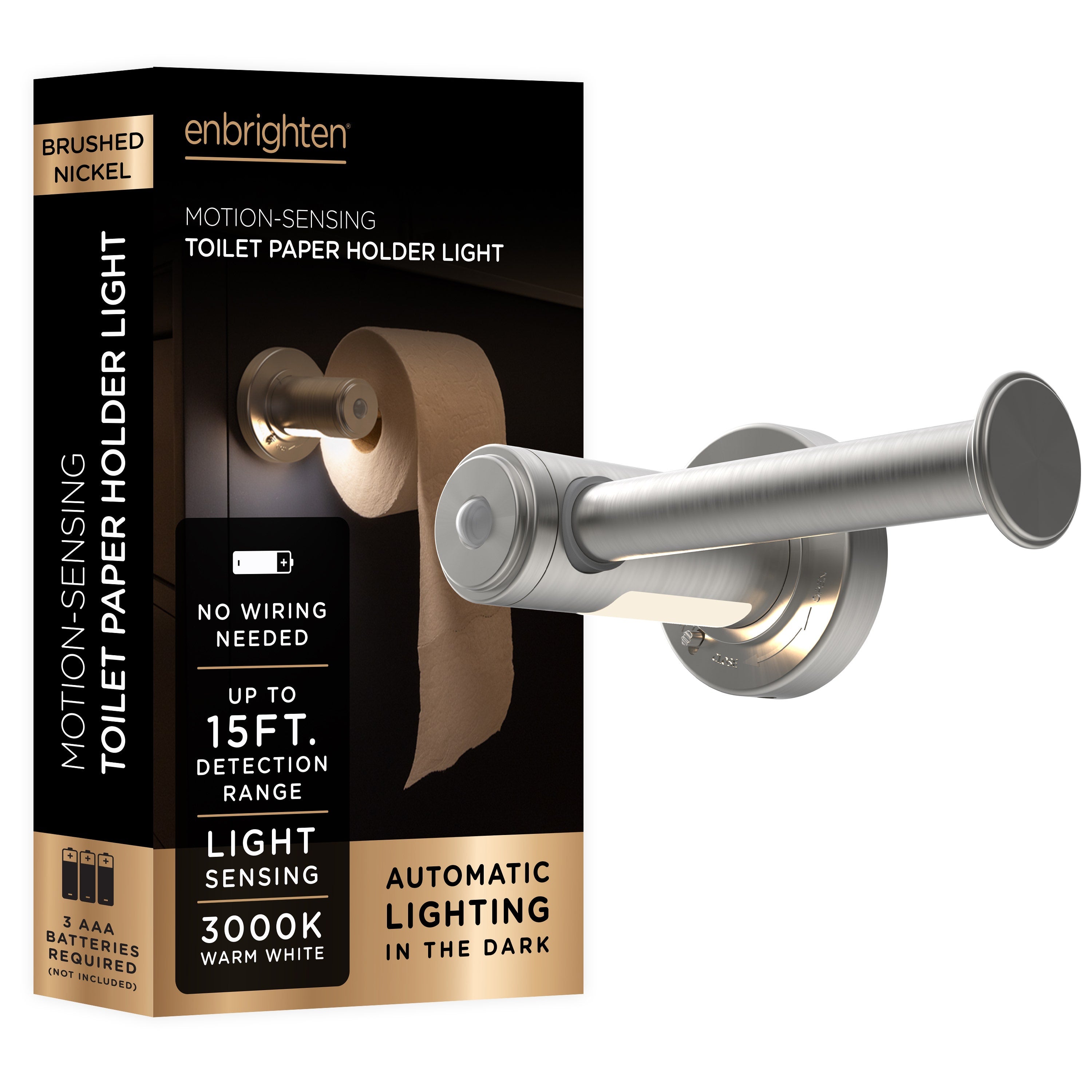 Enbrighten LED Motion Sensing Toilet Paper Holder Light, Brushed Nickel