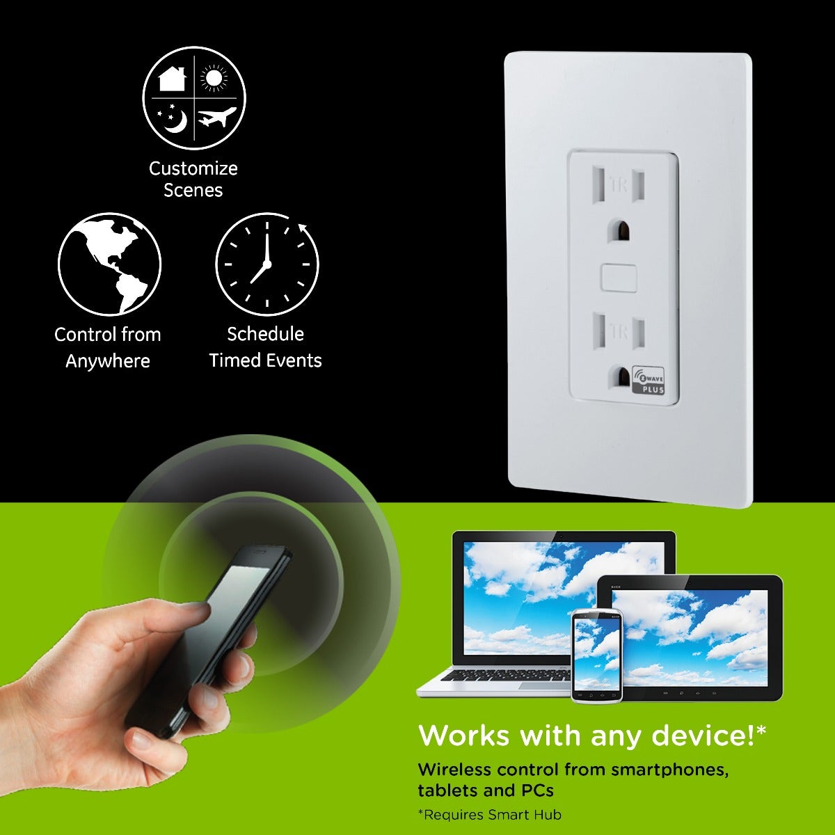Enbrighten Z-Wave In-Wall Tamper-Resistant Smart Outlet, White