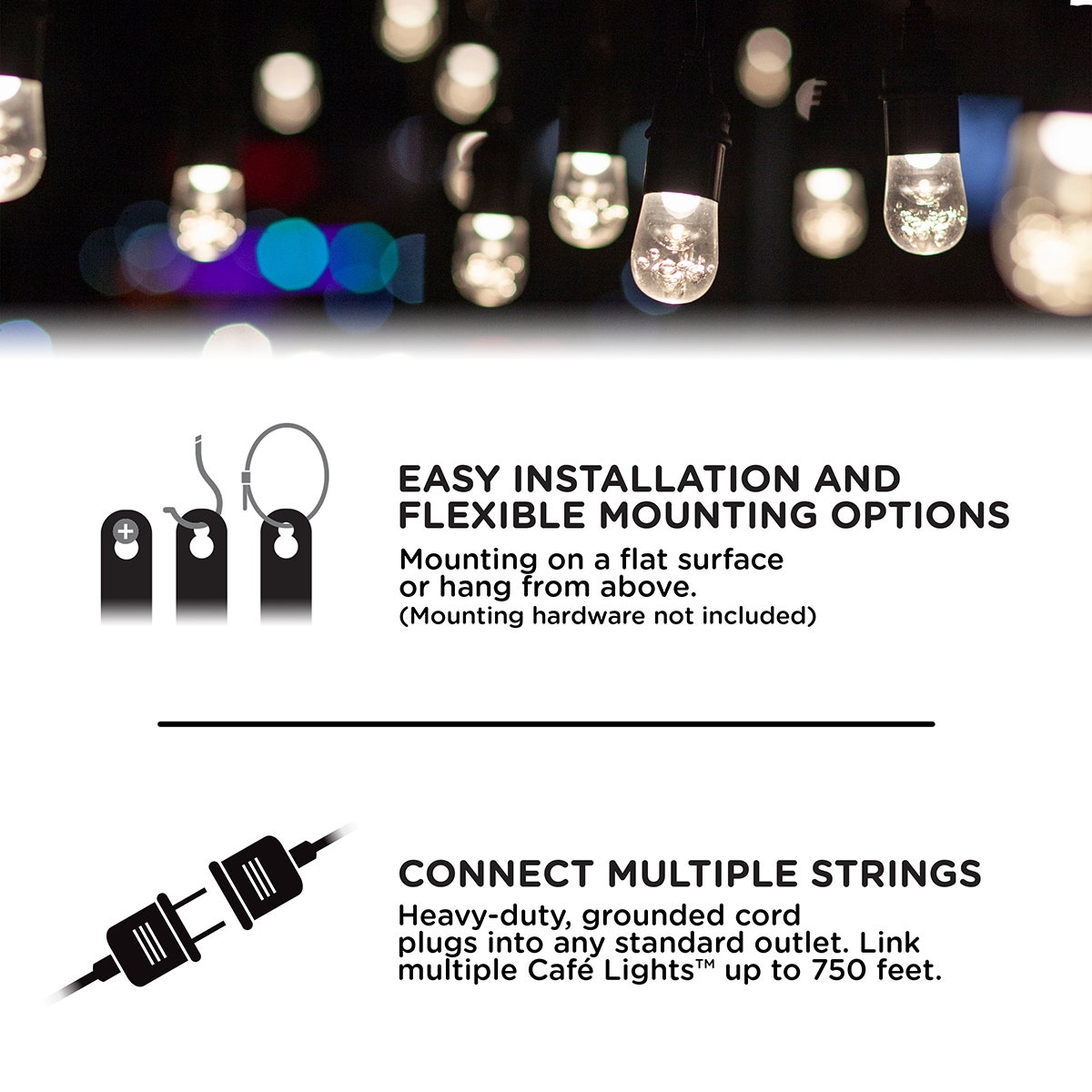 Enbrighten Seasons Color-Changing Classic LED Cafe Lights, 12 Bulbs, 24ft. Black Cord