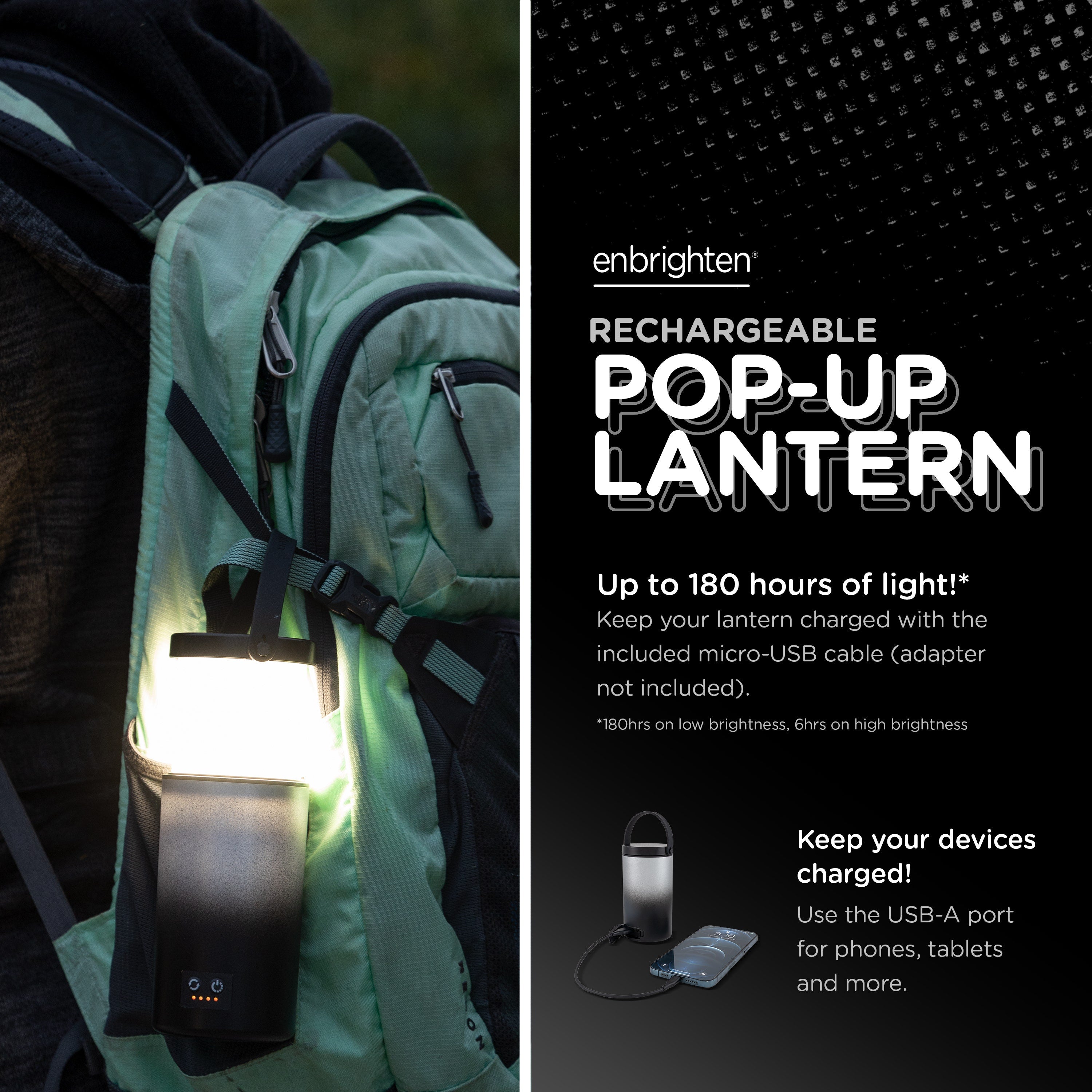 Enbrighten Color Changing LED Pop-Up Lantern, Rechargeable, Silver/Black