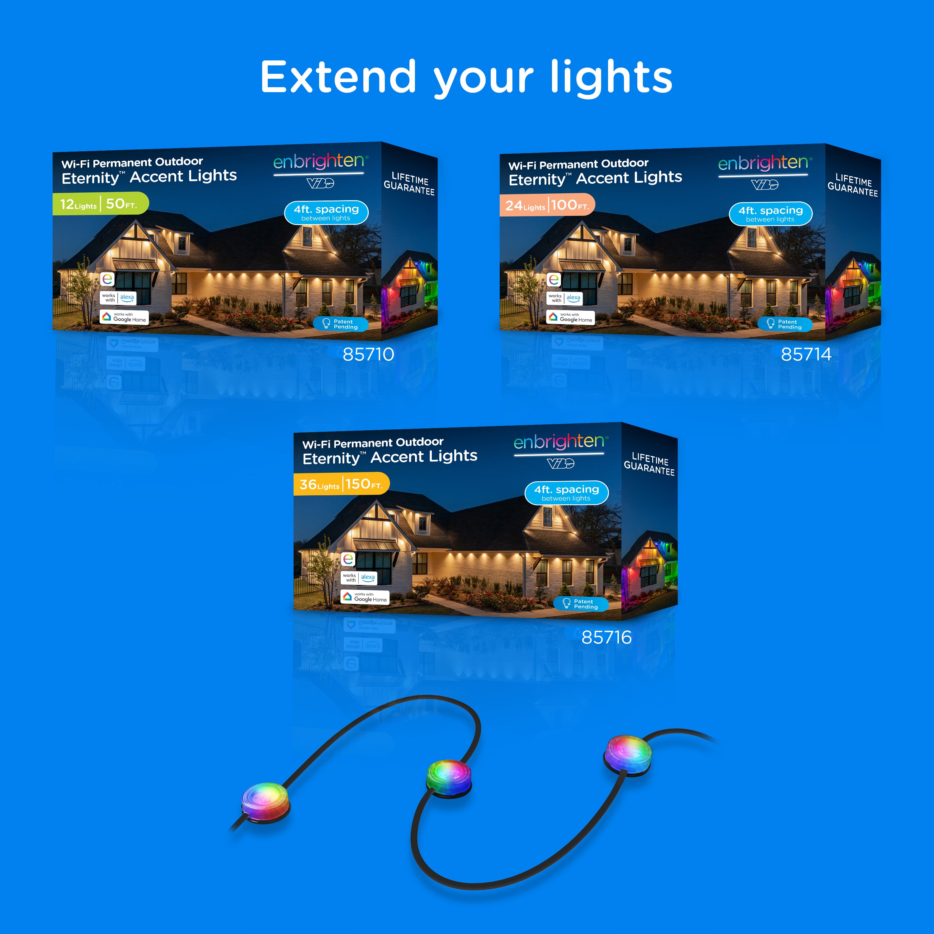 Enbrighten VIBE WiFi Eternity Accent Light Extension Light Strand, 16.5ft. Black