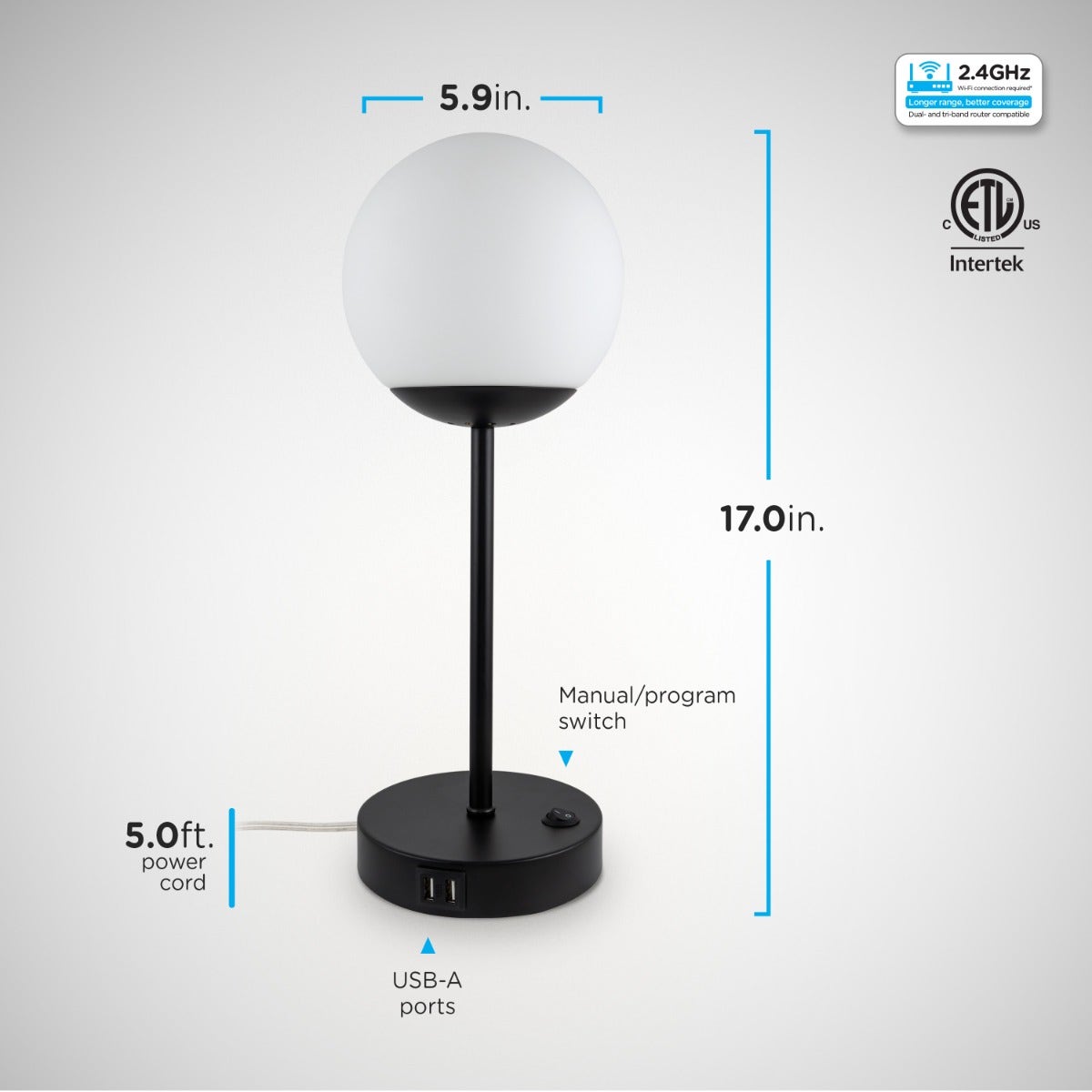 Enbrighten WiFi VIBE Color-Changing LED Tabletop Lamp with USB Charging, Black