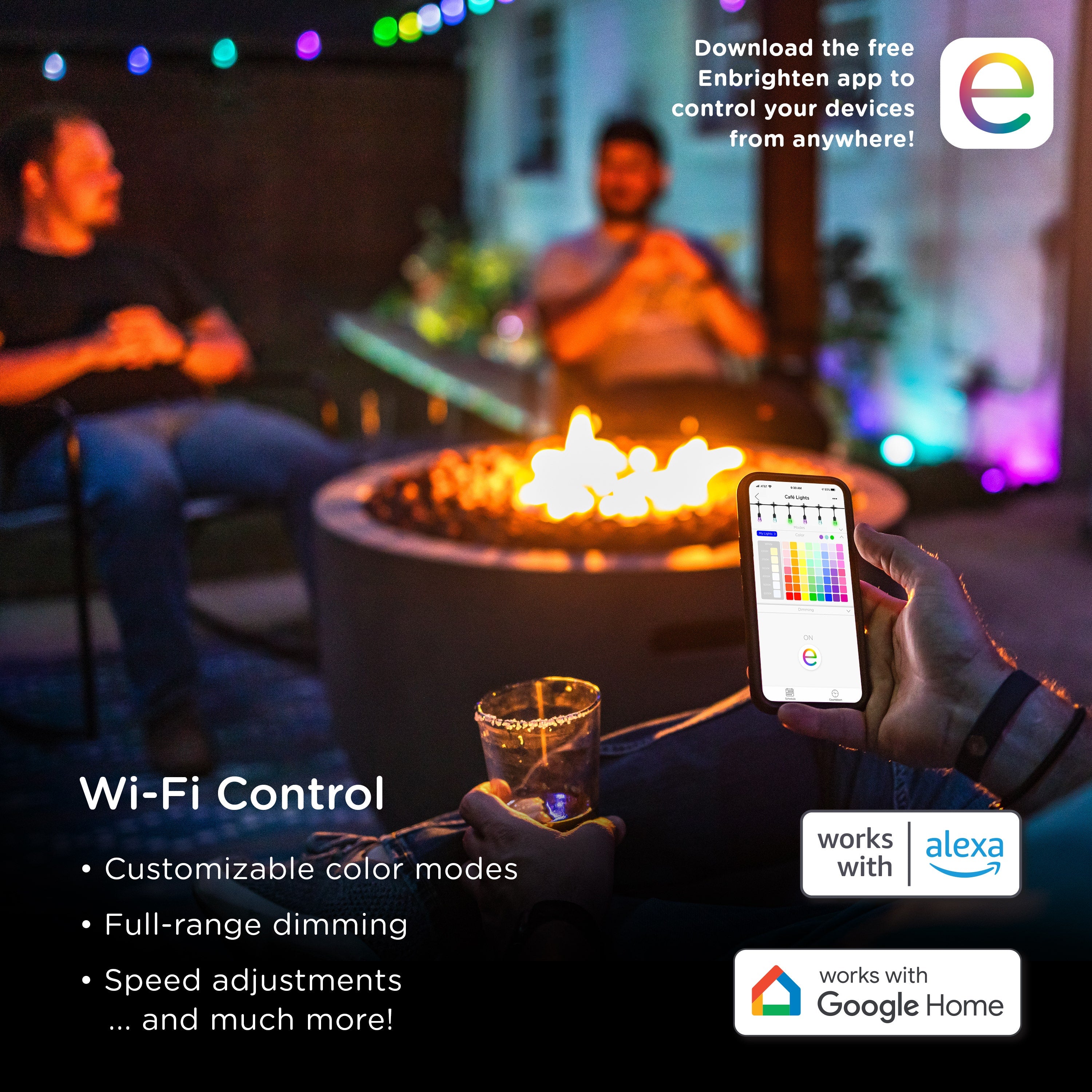 Enbrighten WiFi VIBE Vintage Color-Changing LED Cafe Lights, 24 Bulbs, 48ft. Black Cord