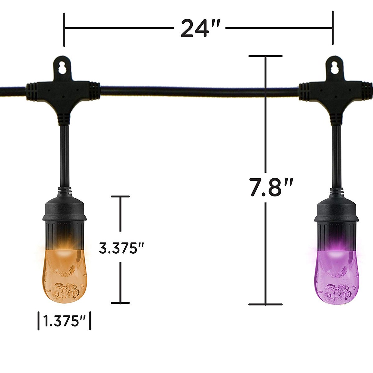 Enbrighten Seasons Color-Changing Classic LED Cafe Lights, 12 Bulbs, 24ft. Black Cord