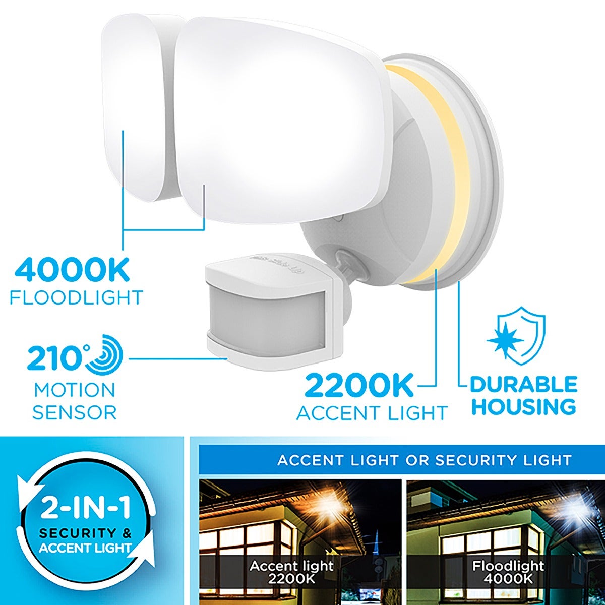 Enbrighten VIBE Outdoor 2-Head Motion-Sensing Back Lit WiFi LED Security Light, White