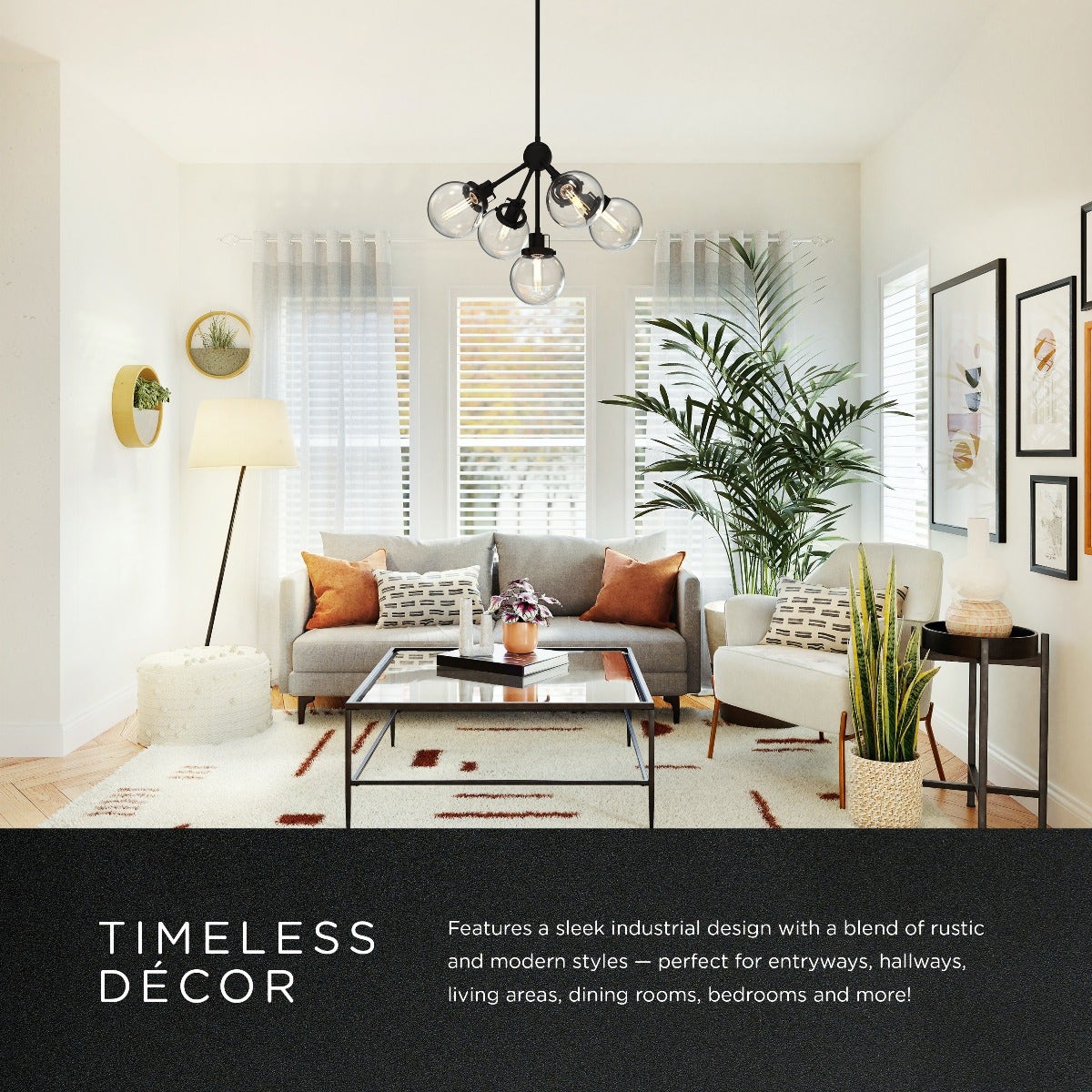 Enbrighten 5-Head Chandelier With LED Vintage Bulbs, Black