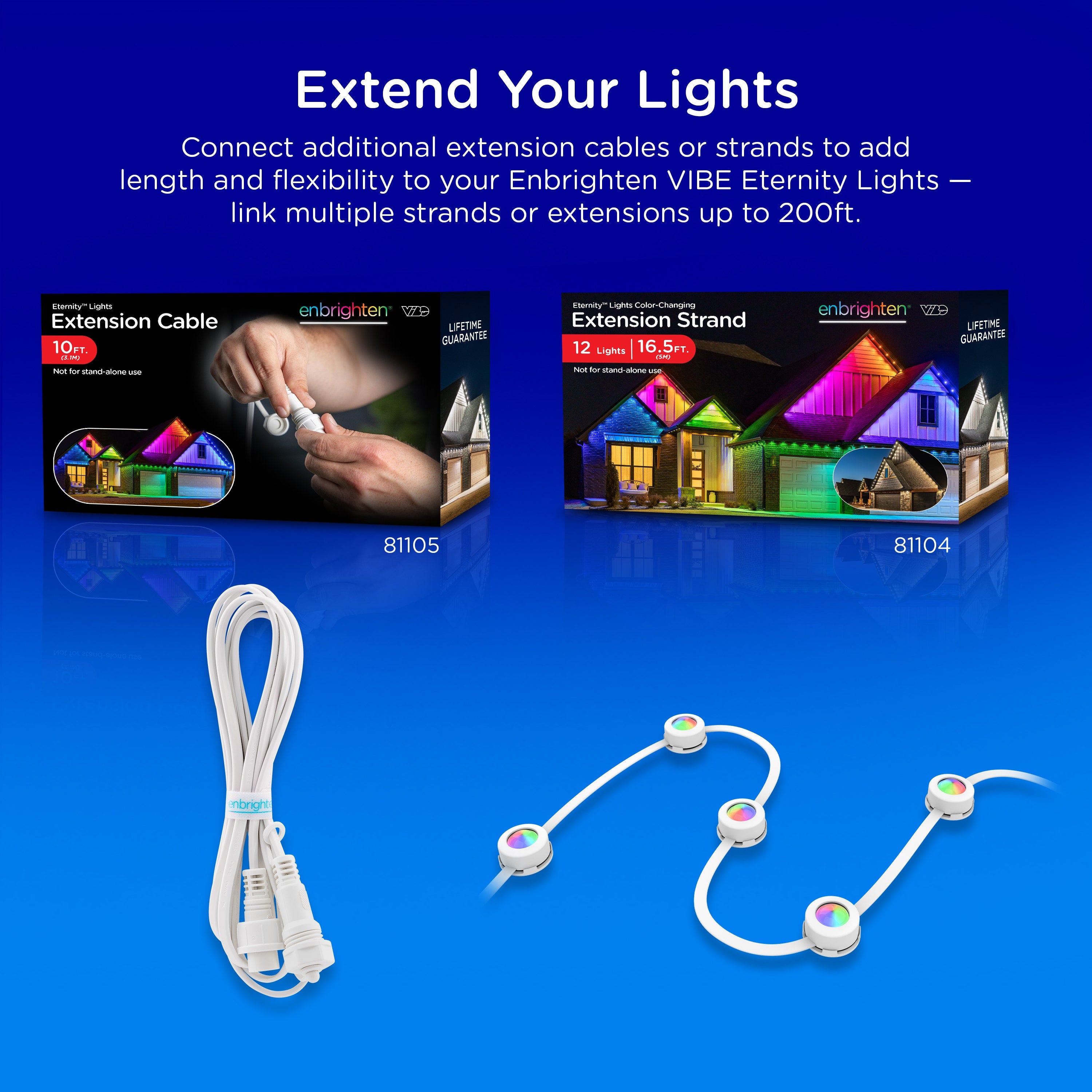 Enbrighten WiFi VIBE Color-Changing Permanent Outdoor Eternity Eave Lights, 72 Lights, 100ft. White Cord