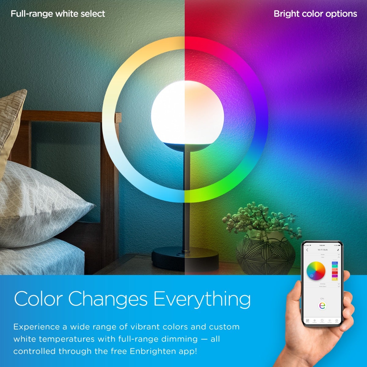 Enbrighten WiFi VIBE Color-Changing LED Tabletop Lamp with USB Charging, Black