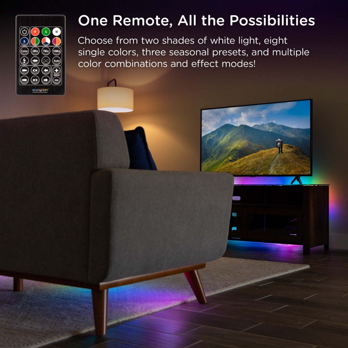 Enbrighten Indoor USB-Powered Color-Changing LED Flex Light with Remote, 8ft., Black