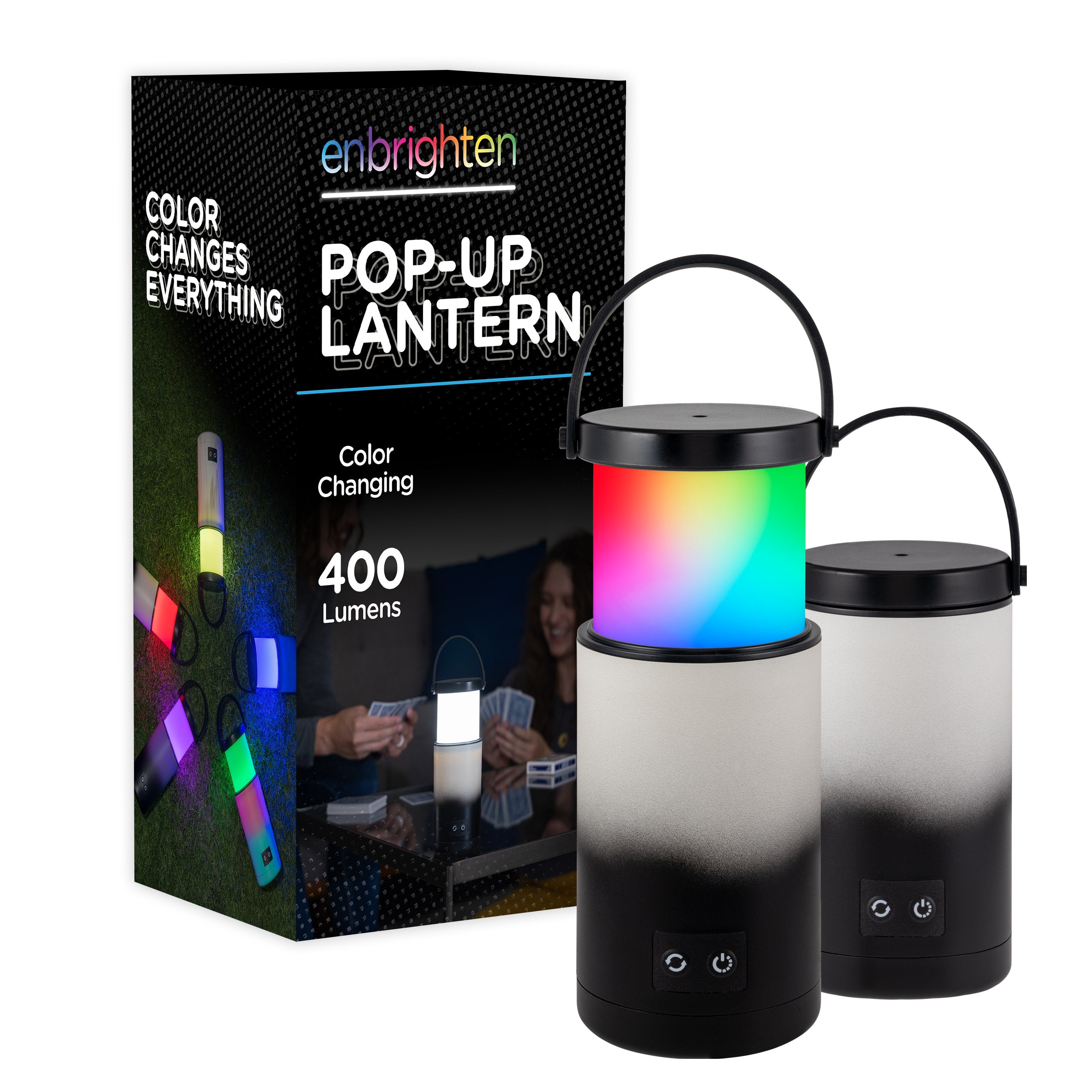 Enbrighten Color Changing LED Pop-up Lantern, White/Black