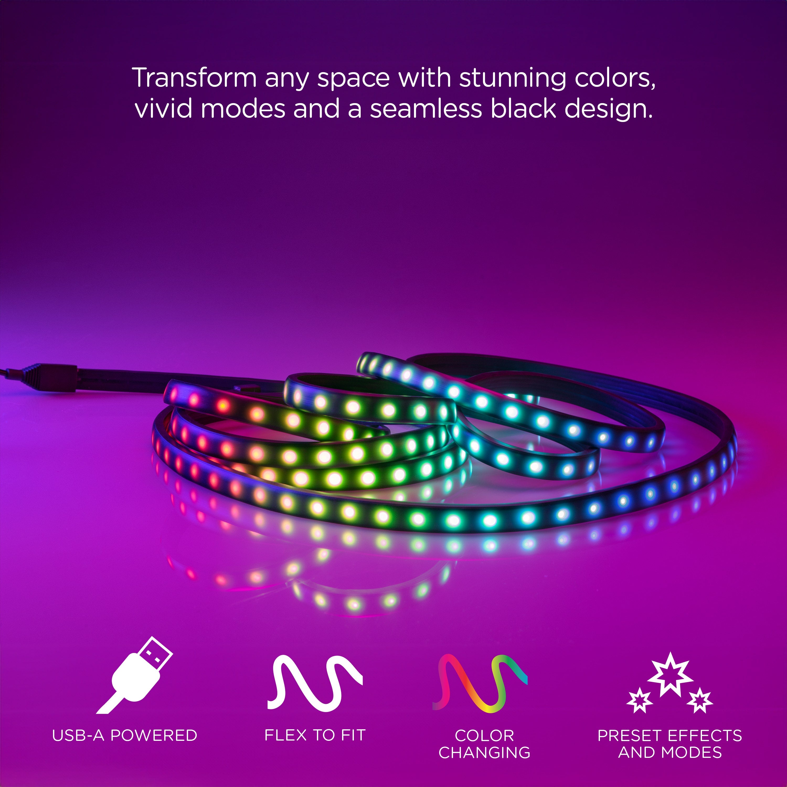 Enbrighten Color-Changing LED Stealth Tape Light Strip 12ft., Black