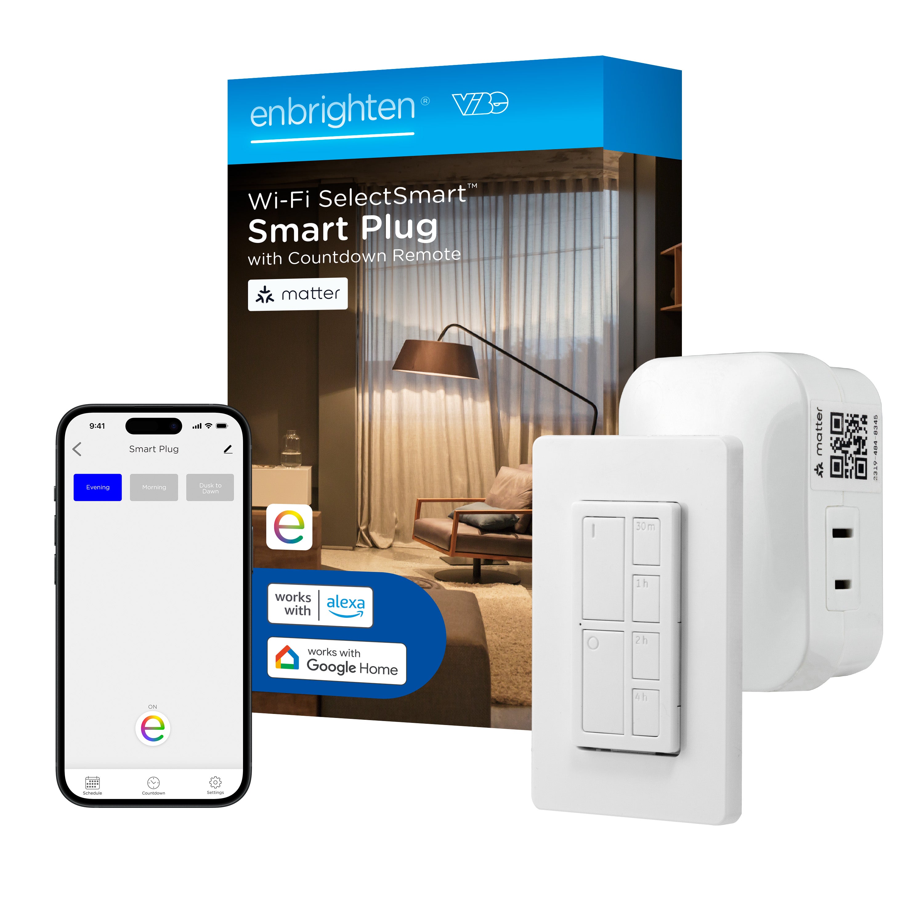 Enbrighten VIBE WiFi Matter Indoor Smart Plug with Countdown Remote