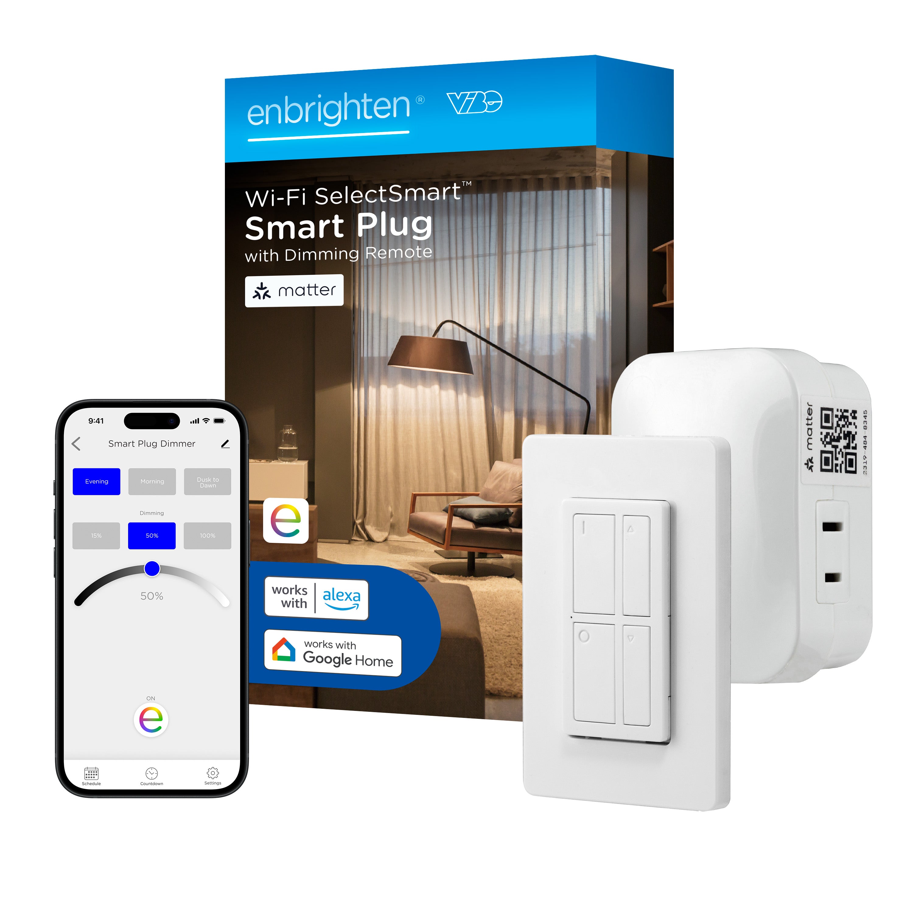 Enbrighten VIBE WiFi Matter Indoor Smart Plug with Dimming Remote