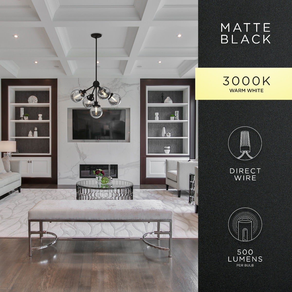 Enbrighten 5-Head Chandelier With LED Vintage Bulbs, Black