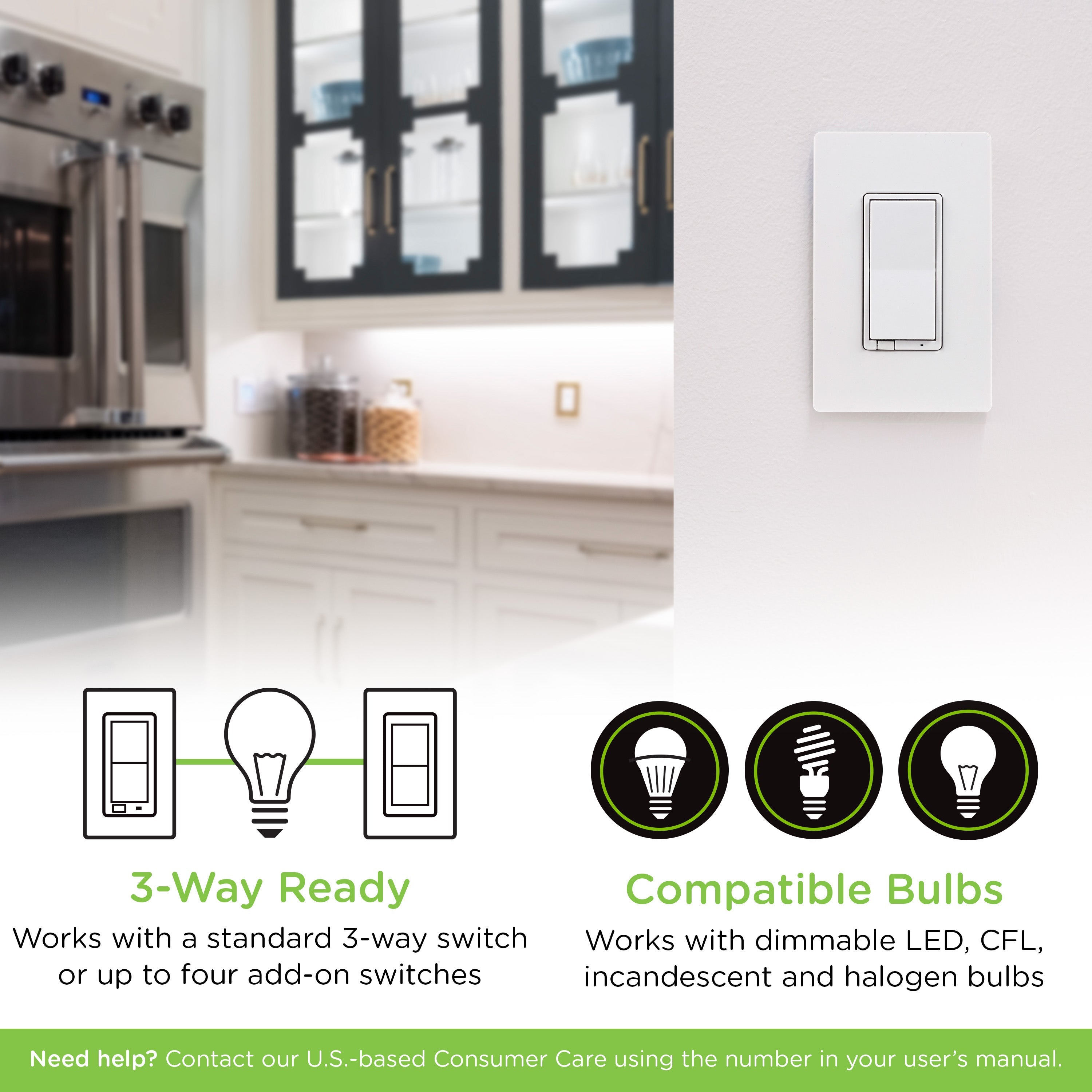 Enbrighten Z-Wave Plus In-Wall Smart Paddle Dimmer, 700 Series, White/Almond