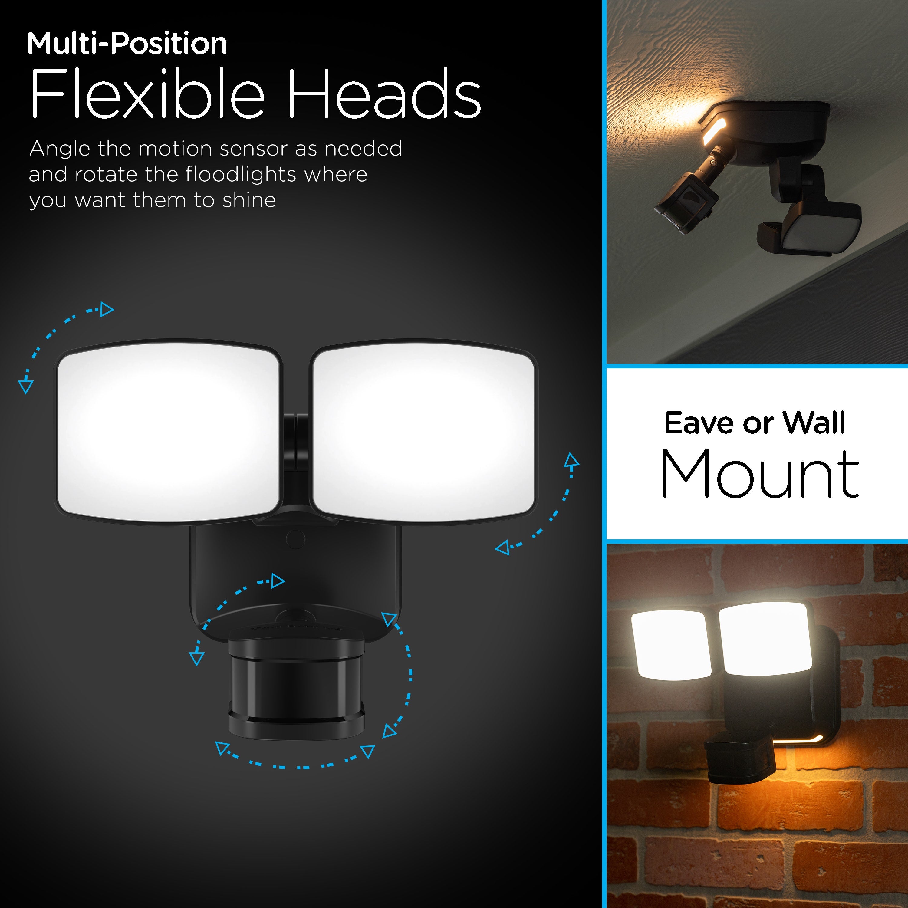 Enbrighten Outdoor 2-Head Motion-Sensing Security Light With LED Night Light, Black