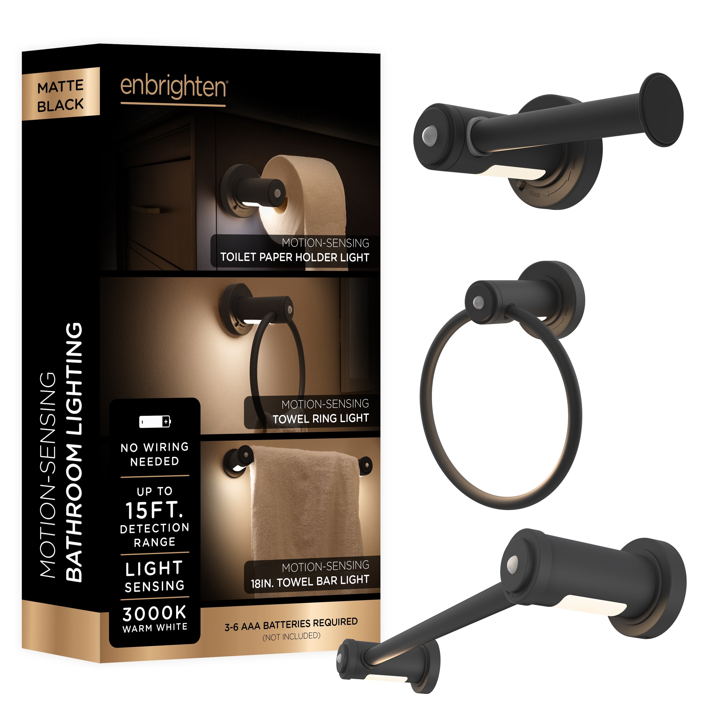 Enbrighten LED Motion Sensing Bathroom Lighting Bundle, Matte Black