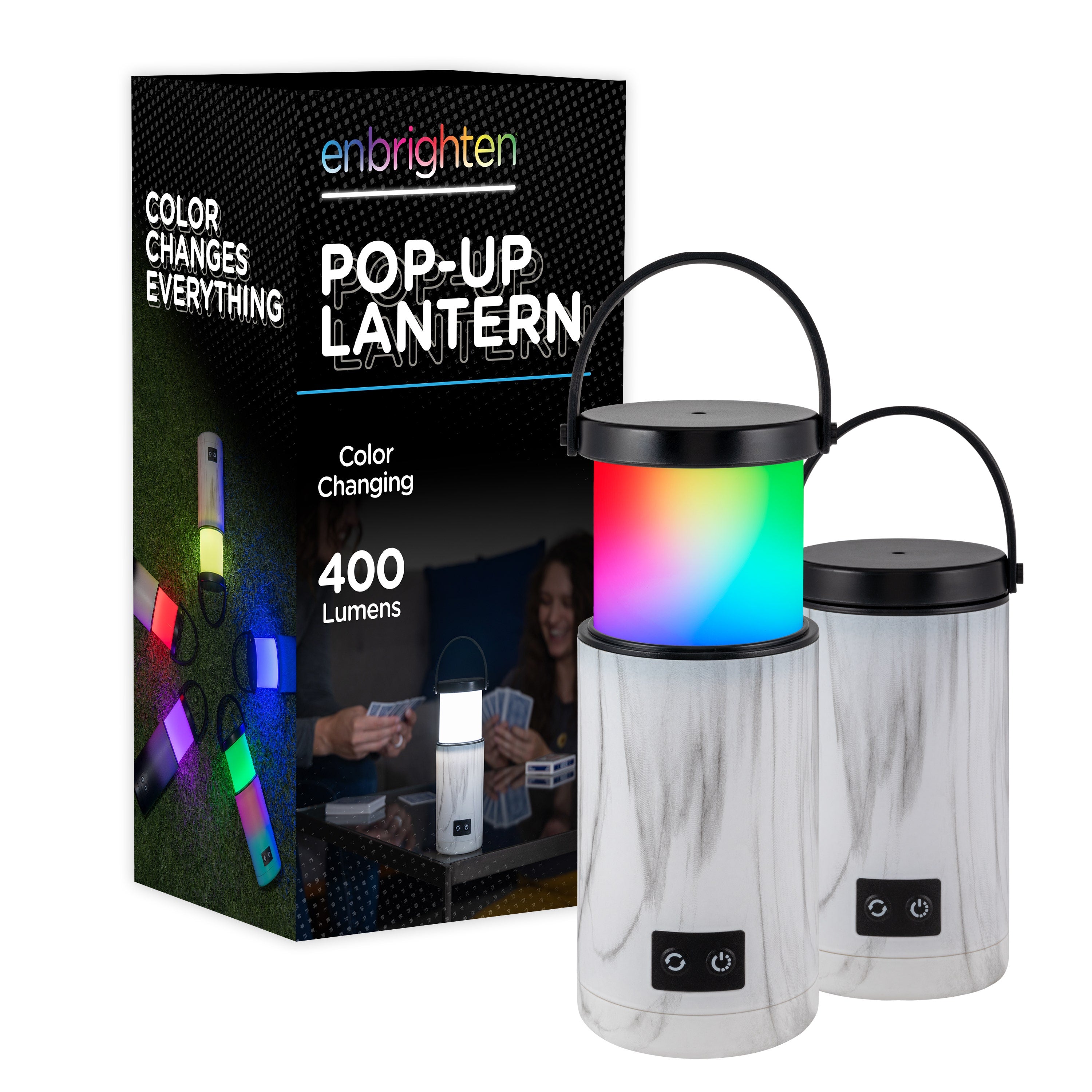 Enbrighten Color Changing LED Pop-up Lantern, White Marble