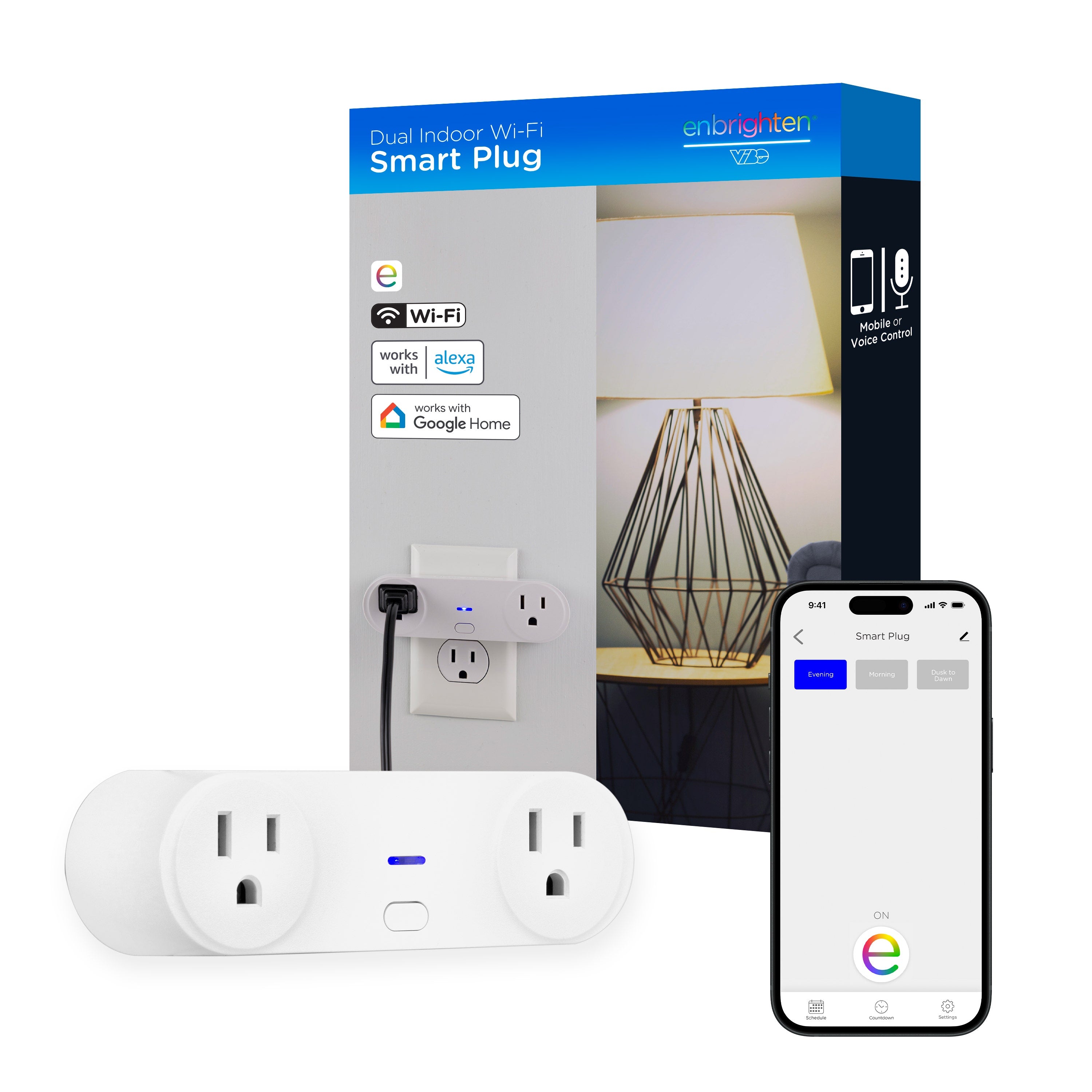 Enbrighten VIBE Plug-In 2-Outlet WiFi Smart Switch, White