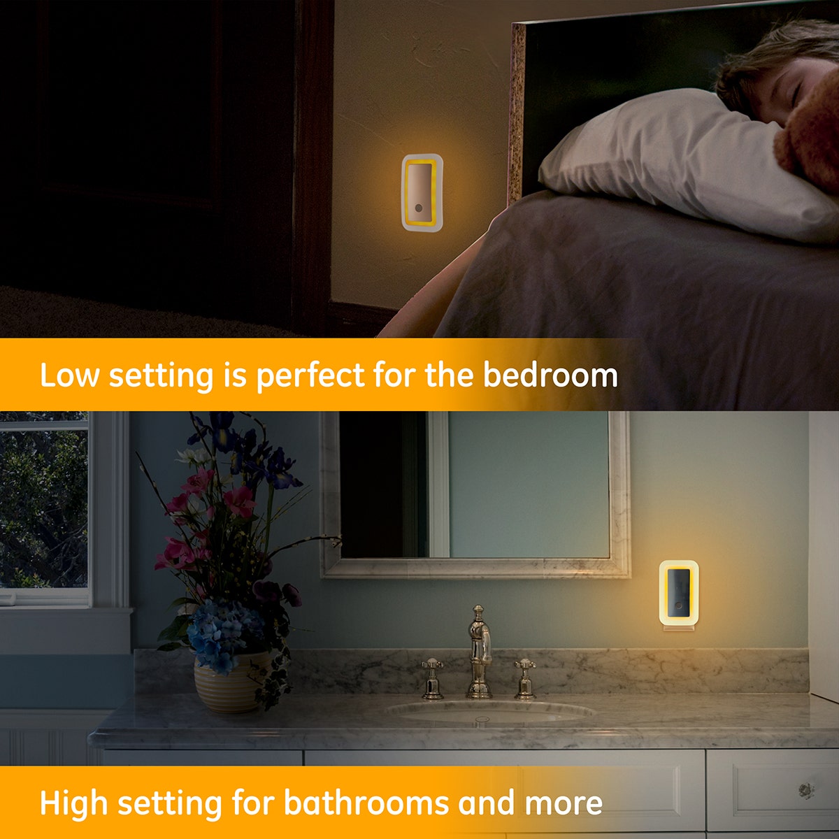 GE Enbrighten Warm Amber SleepLite Light Sensing LED Night Light, Brushed Nickel