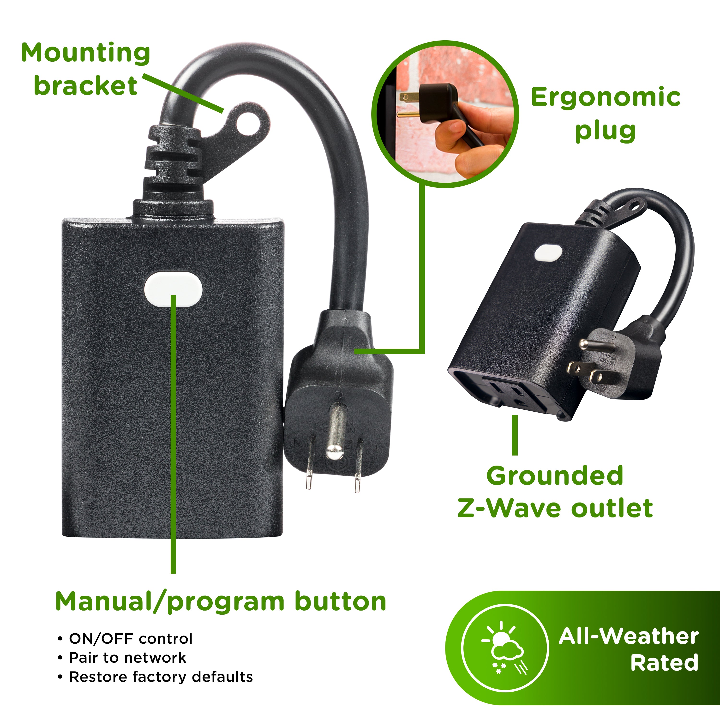 Enbrighten Z-Wave Long Range Outdoor Smart Plug, 800 Series, 1 Outlet