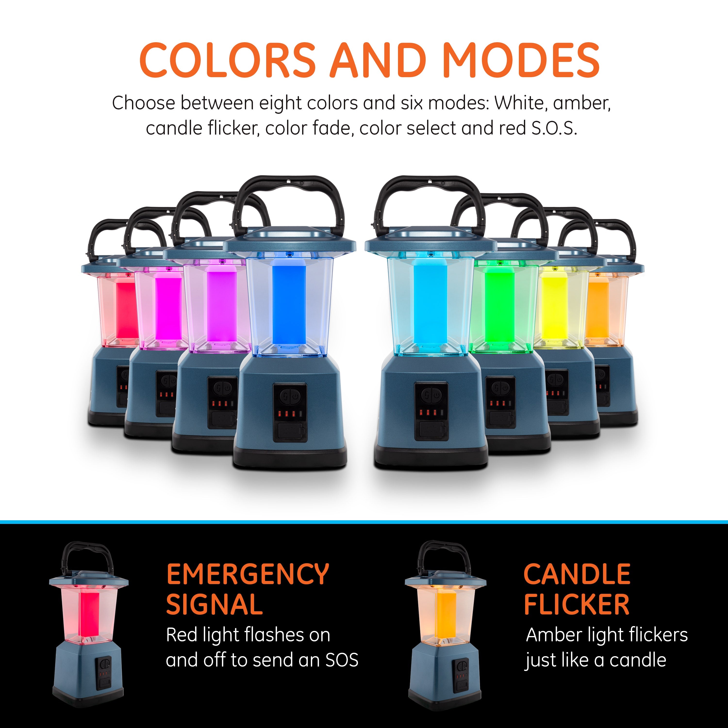 Enbrighten Lux Hybrid Dual Power Color-Select Dimmable LED Lantern with USB Charging, Blue