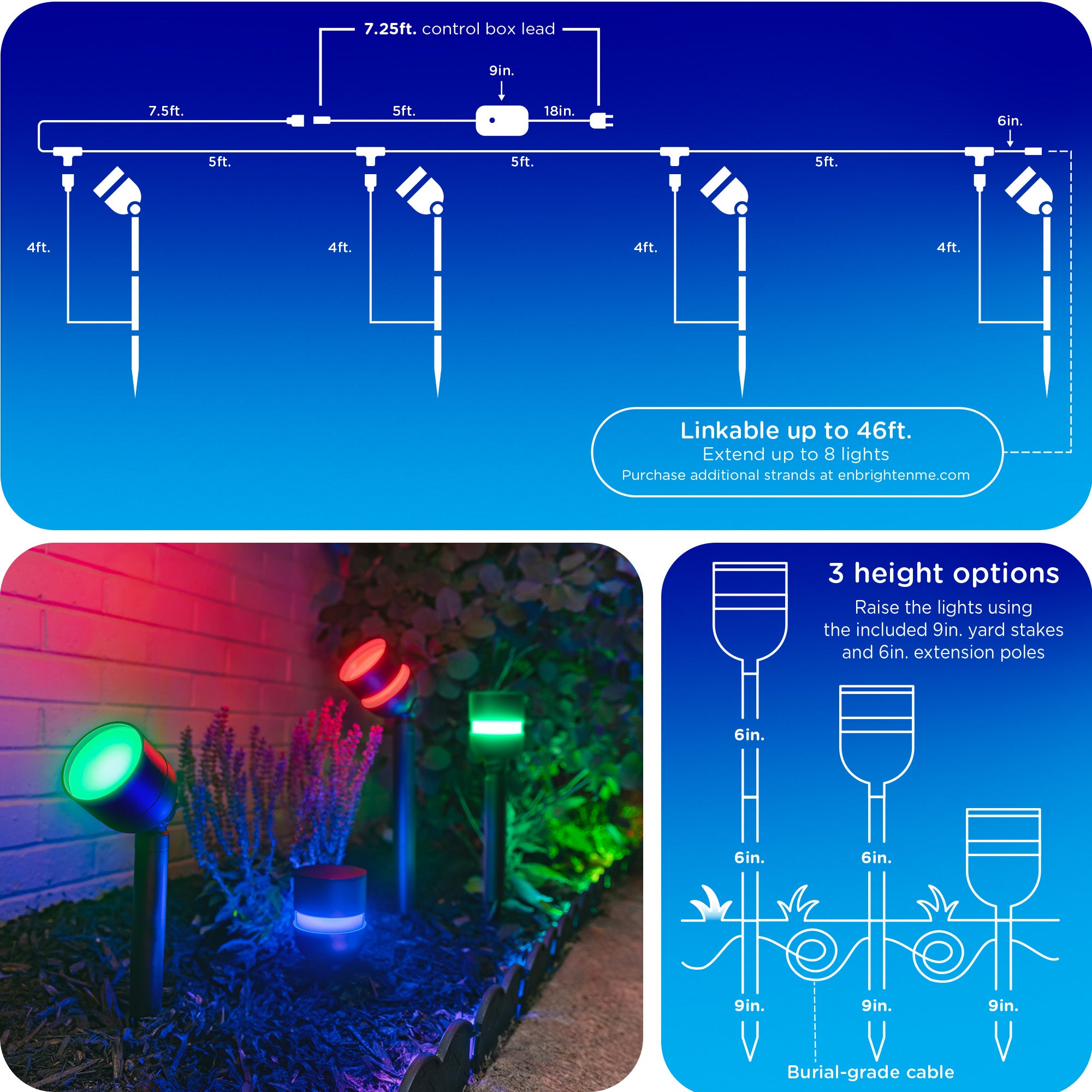Enbrighten VIBE WiFi Color-Changing Eternity Landscape Path Lights, 4 Lights, 23ft.